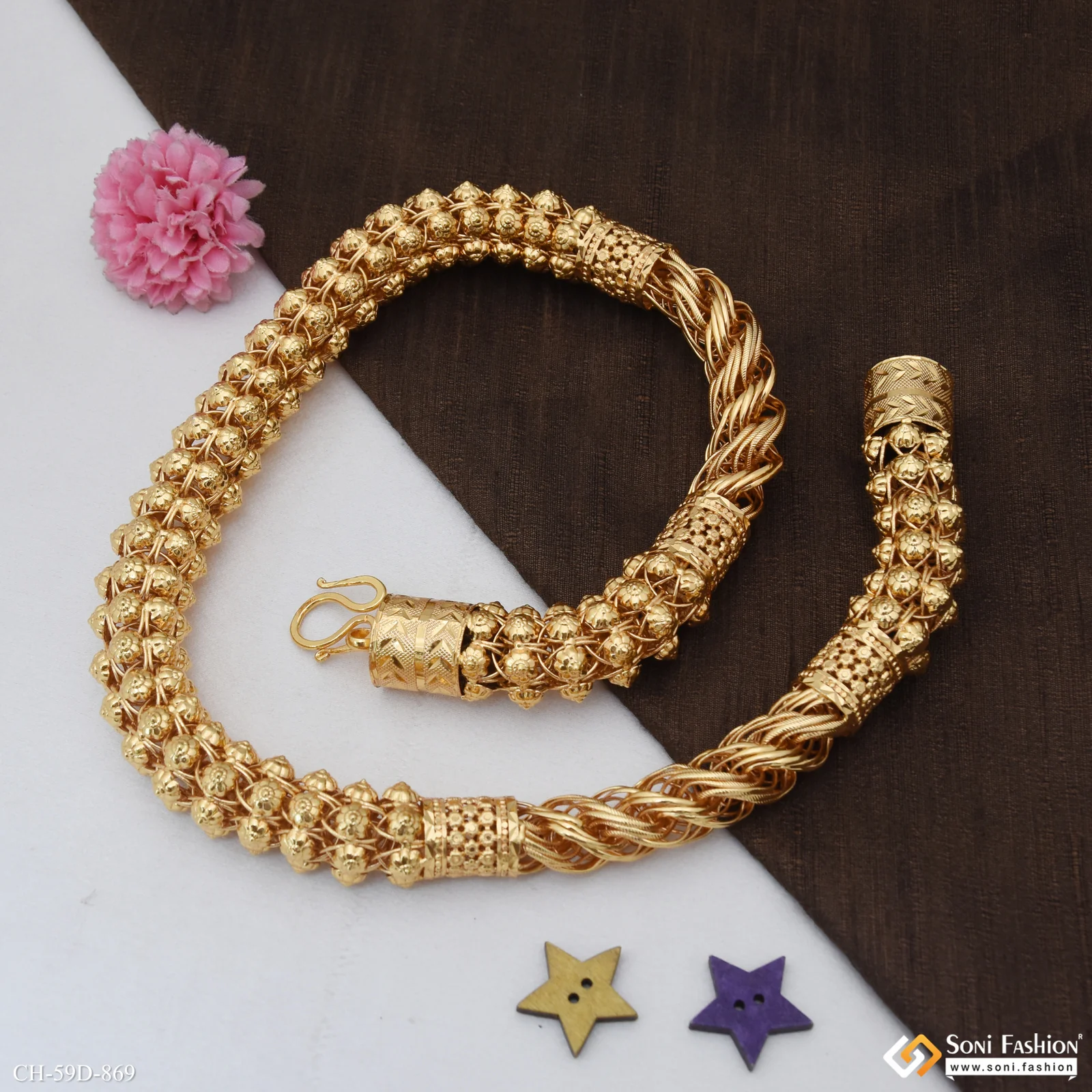 2 In 1 Fabulous Design Gold Plated Rajwadi Rassa for Men - Style D869 - Image 5