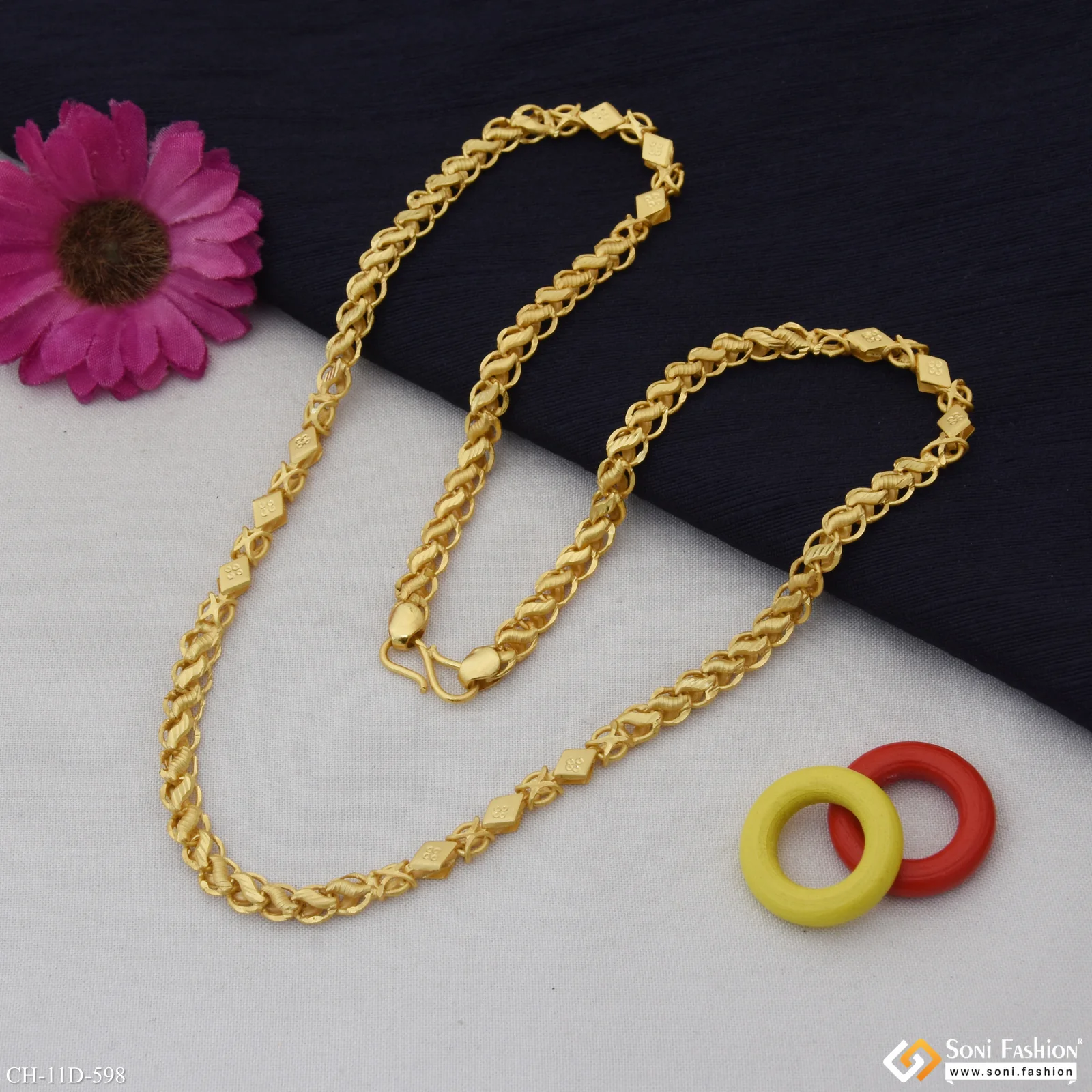 2 In 1 Glamorous Design Gold Plated Kohli Chain for Men - Style D598 - Image 4