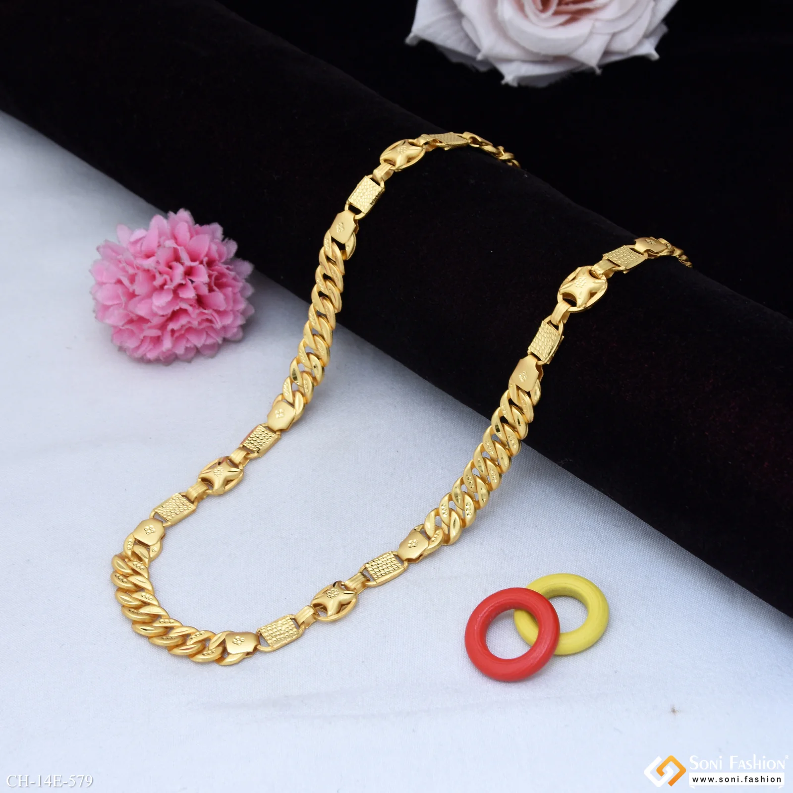 2 In 1 Glittering Design Gold Plated Pokal Chain for Men - Style E579 - Image 3