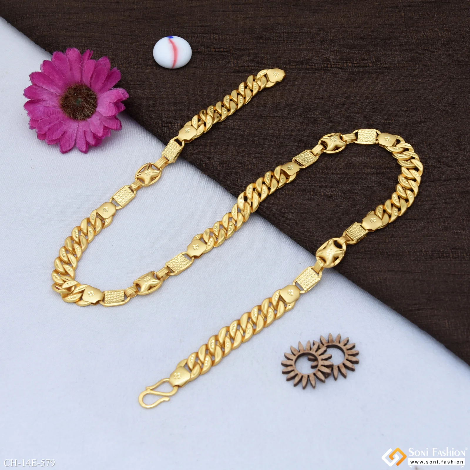 2 In 1 Glittering Design Gold Plated Pokal Chain for Men - Style E579 - Image 5