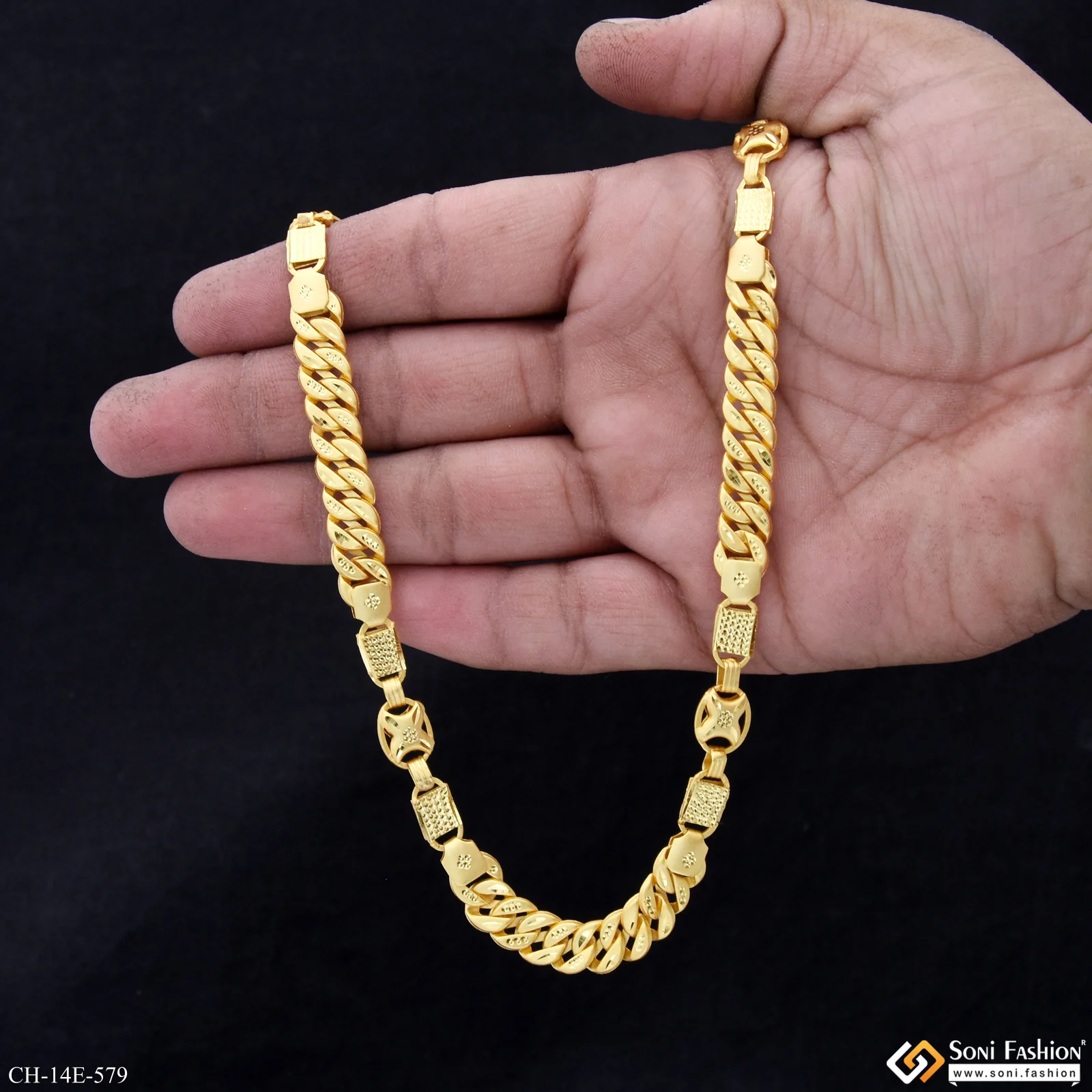 2 In 1 Glittering Design Gold Plated Pokal Chain for Men - Style E579 - Image 6