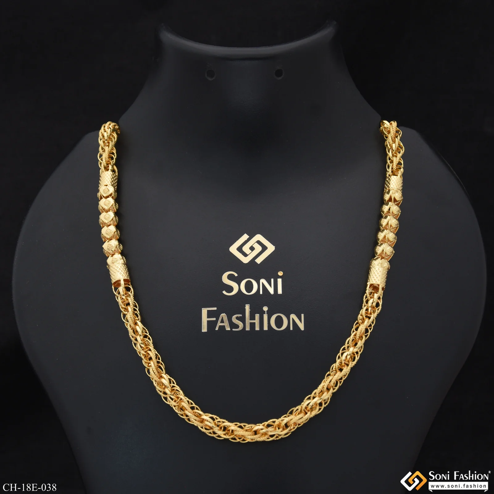 2 In 1 Glittering Design Gold Plated Rassa Chain for Men - Style E038