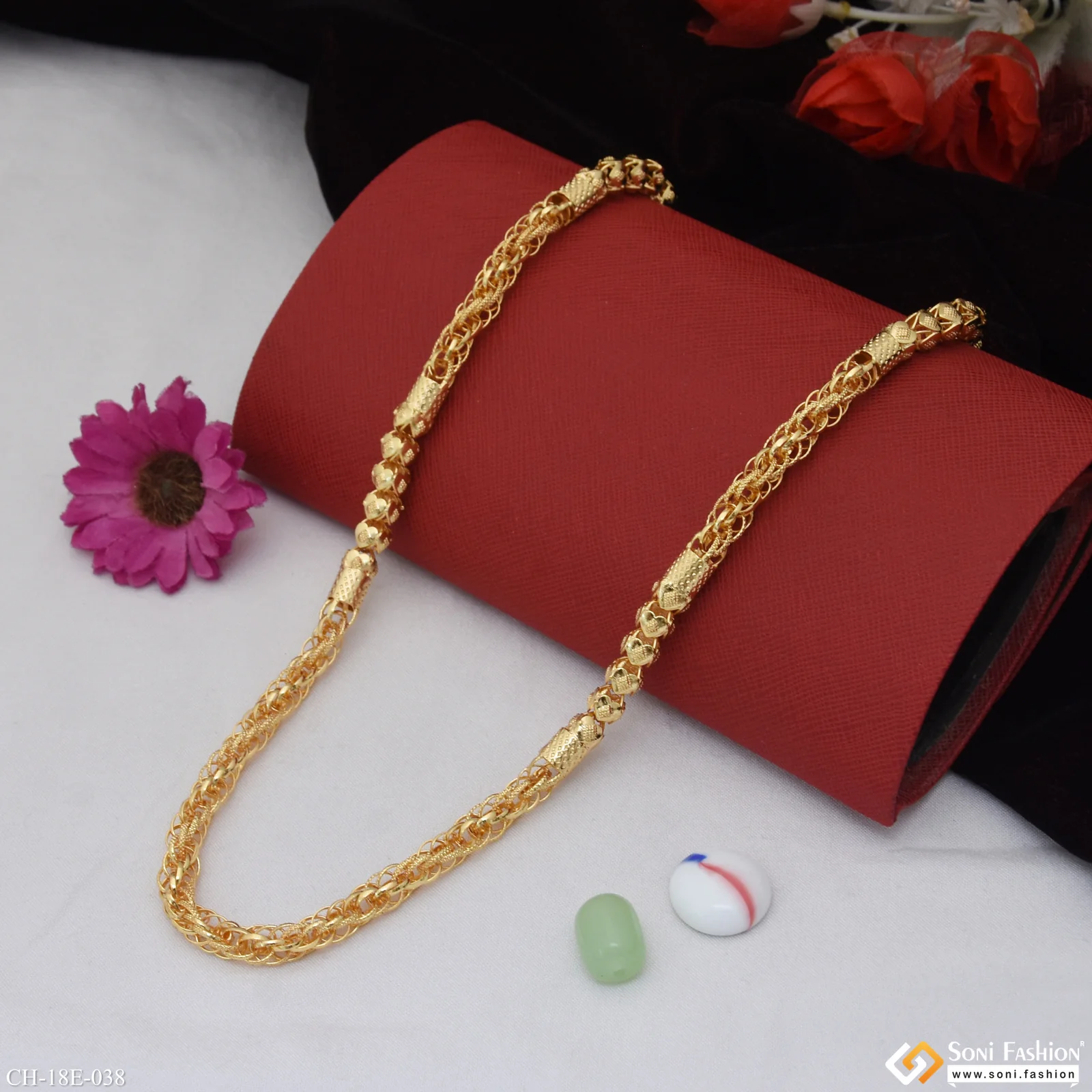 2 In 1 Glittering Design Gold Plated Rassa Chain for Men - Style E038 - Image 3