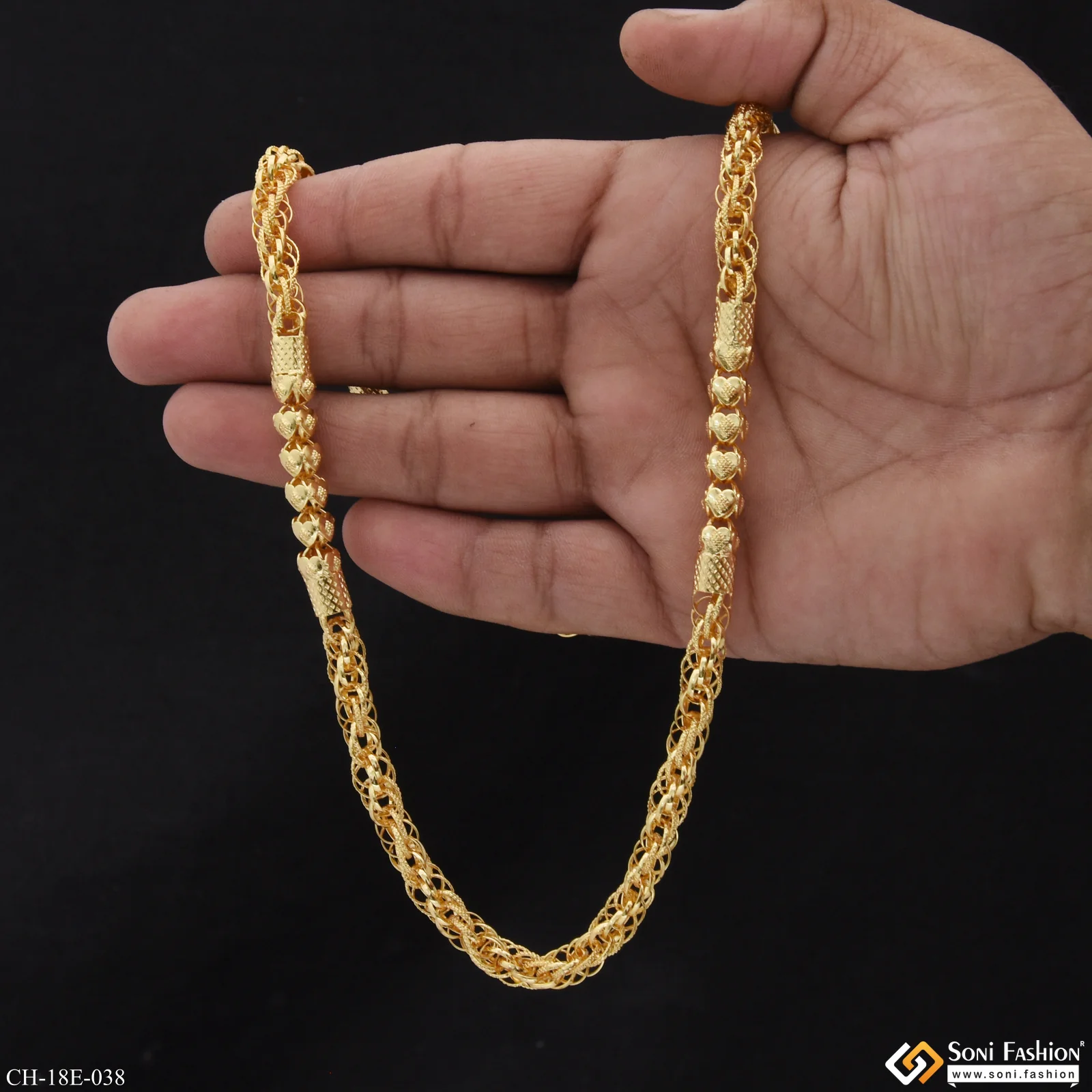 2 In 1 Glittering Design Gold Plated Rassa Chain for Men - Style E038 - Image 6