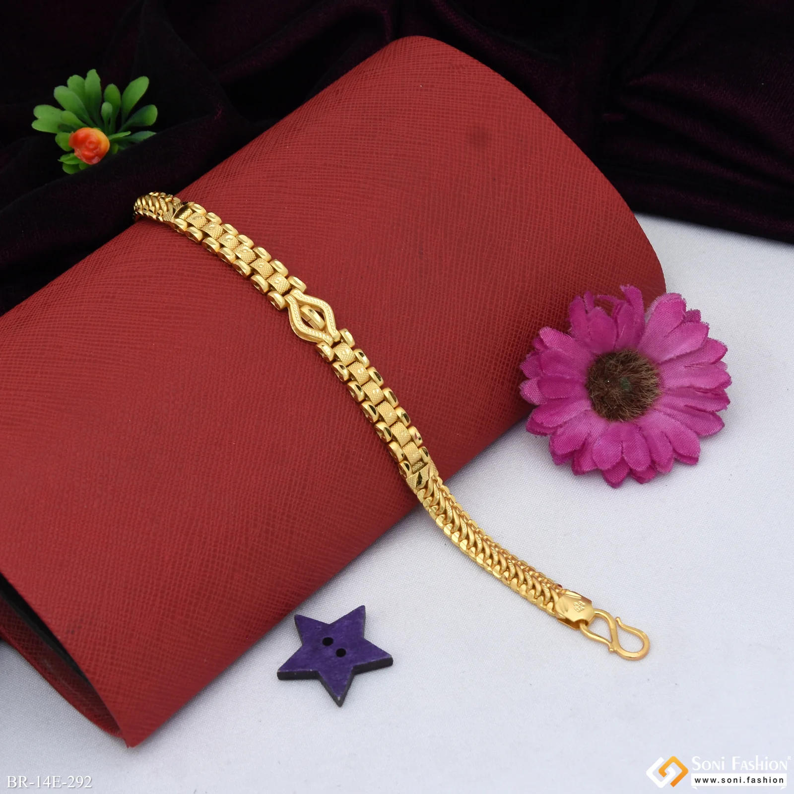 2 In 1 Gold Plated Box Bracelet for Men - Style E292 - Image 3
