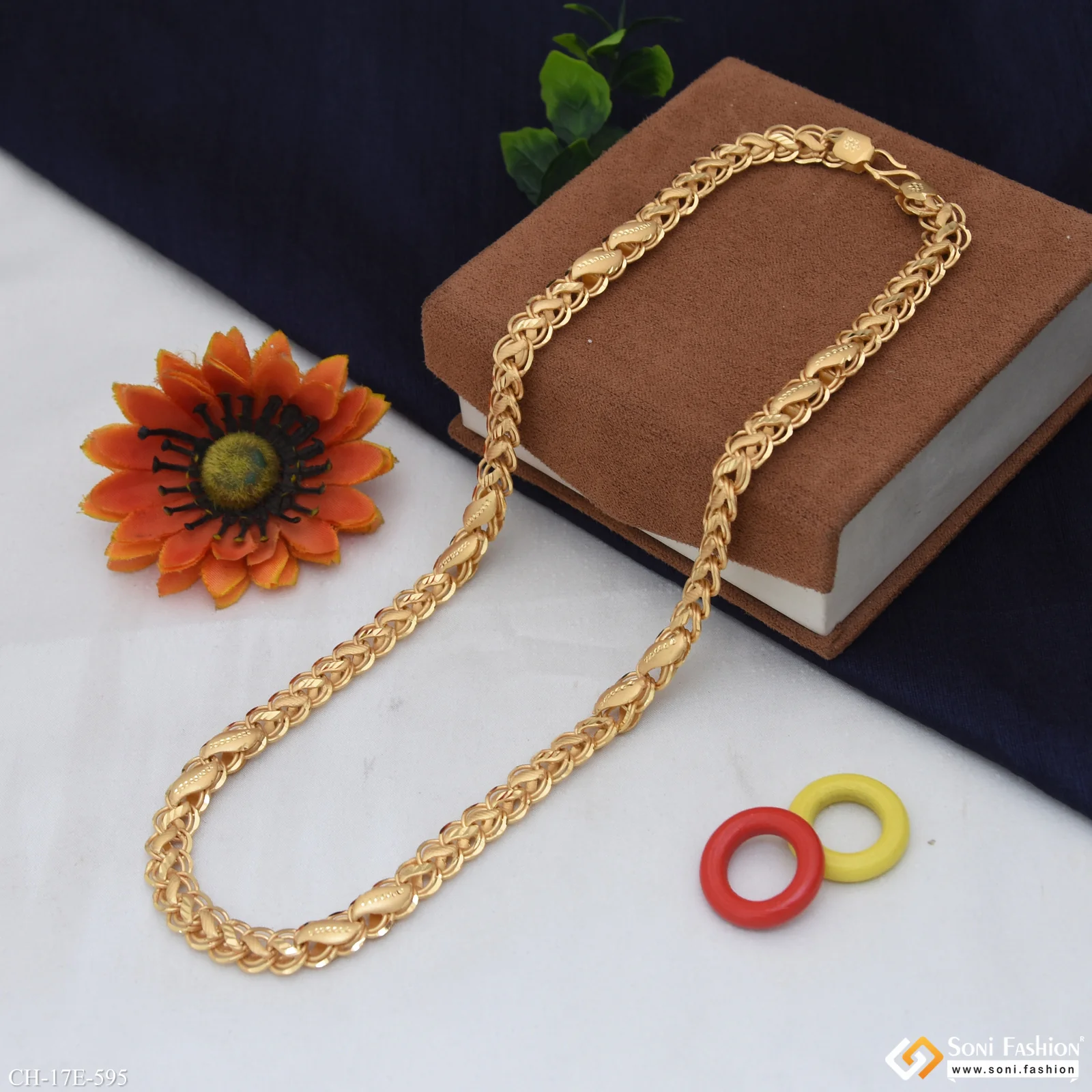 2 In 1 Gold Plated Kohli Chain for Men - Style E595 - Image 3