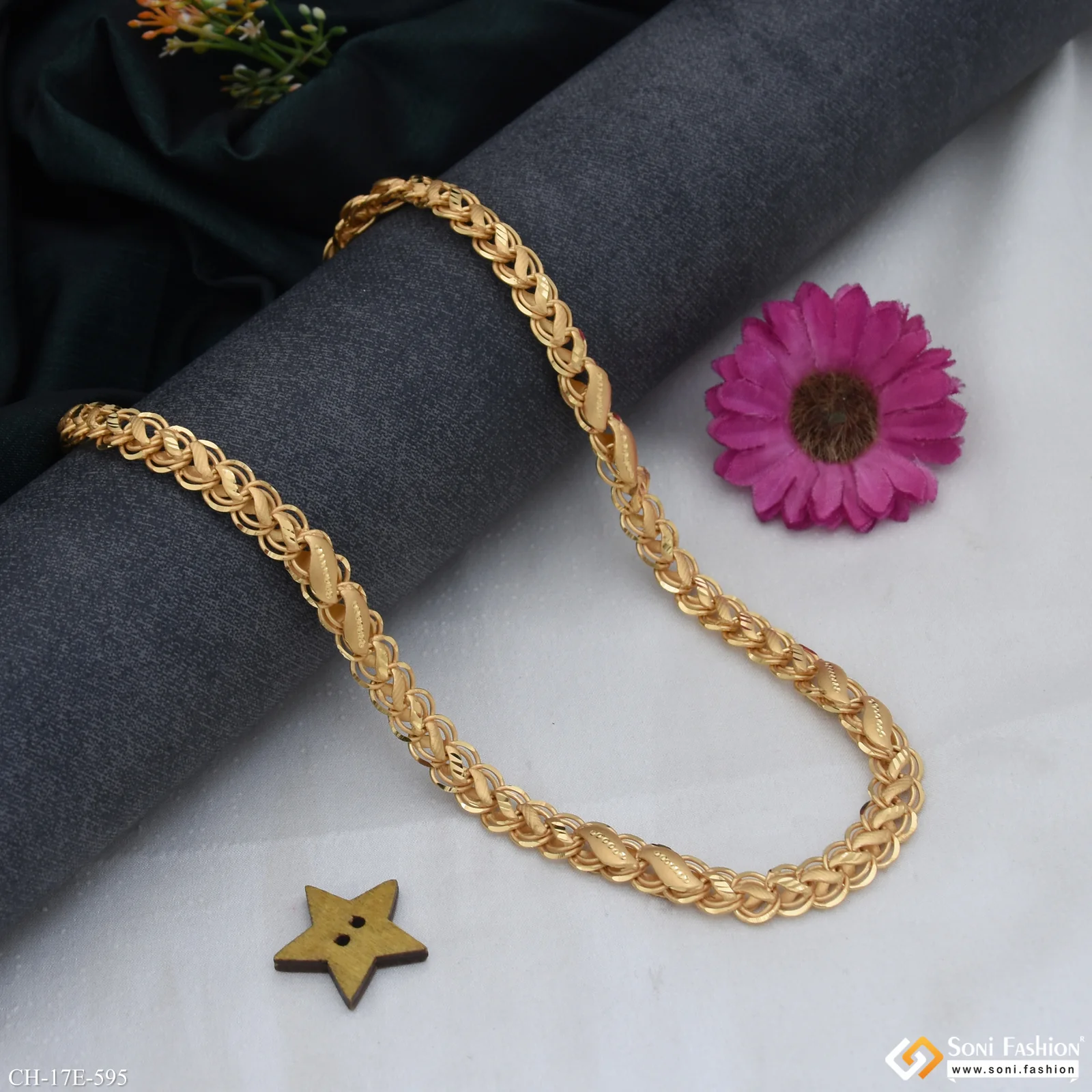 2 In 1 Gold Plated Kohli Chain for Men - Style E595 - Image 4