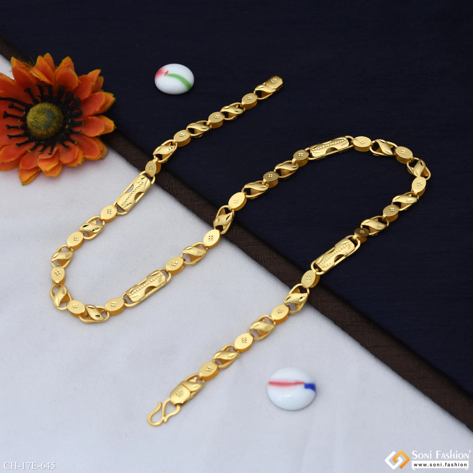 2 In 1 Gold Plated Kohli Chain for Men - Style E645 - Image 5