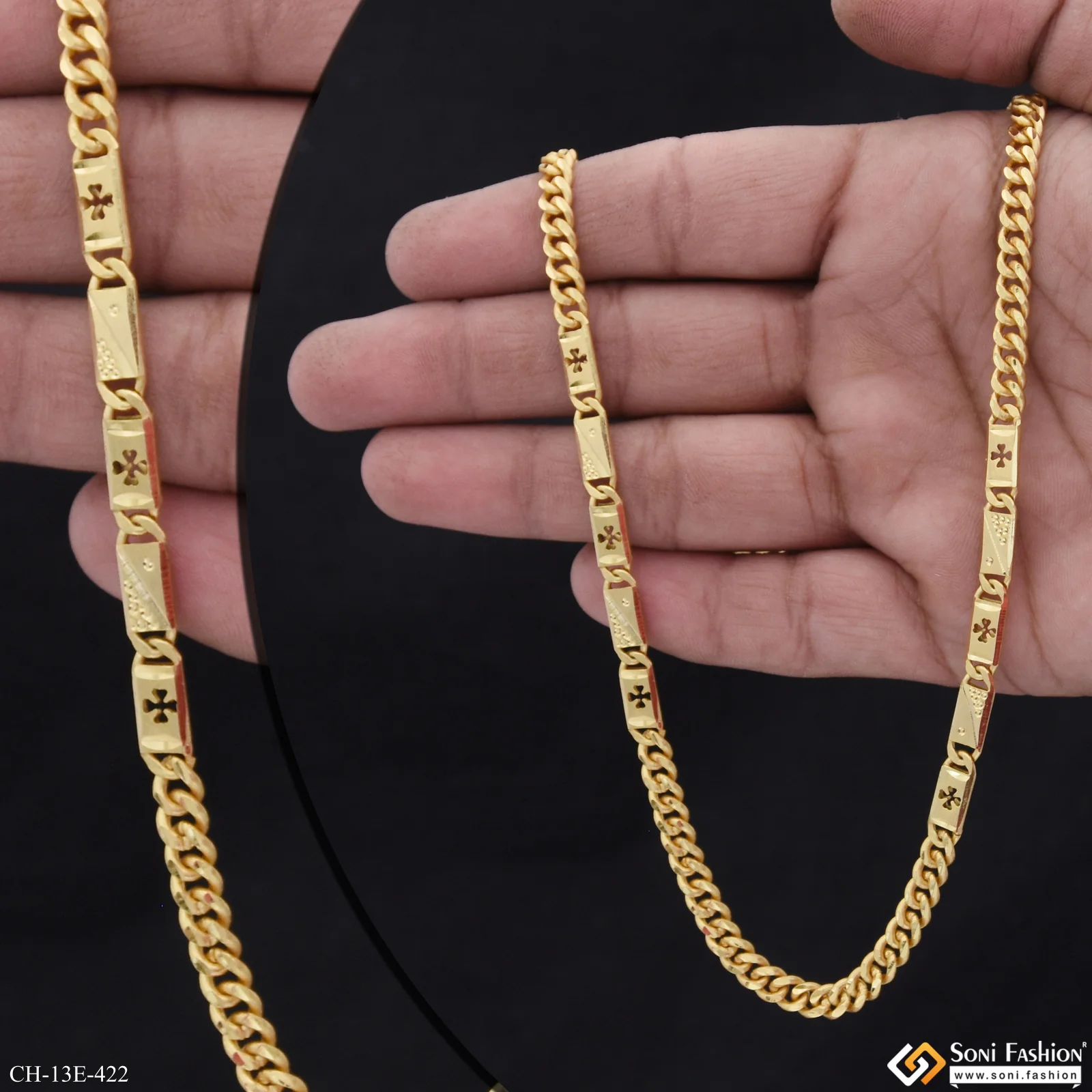 2 In 1 Gold Plated Link Nawabi Chain for Men - Style E422 - Image 2