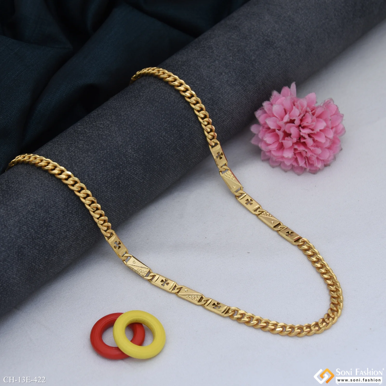 2 In 1 Gold Plated Link Nawabi Chain for Men - Style E422 - Image 3
