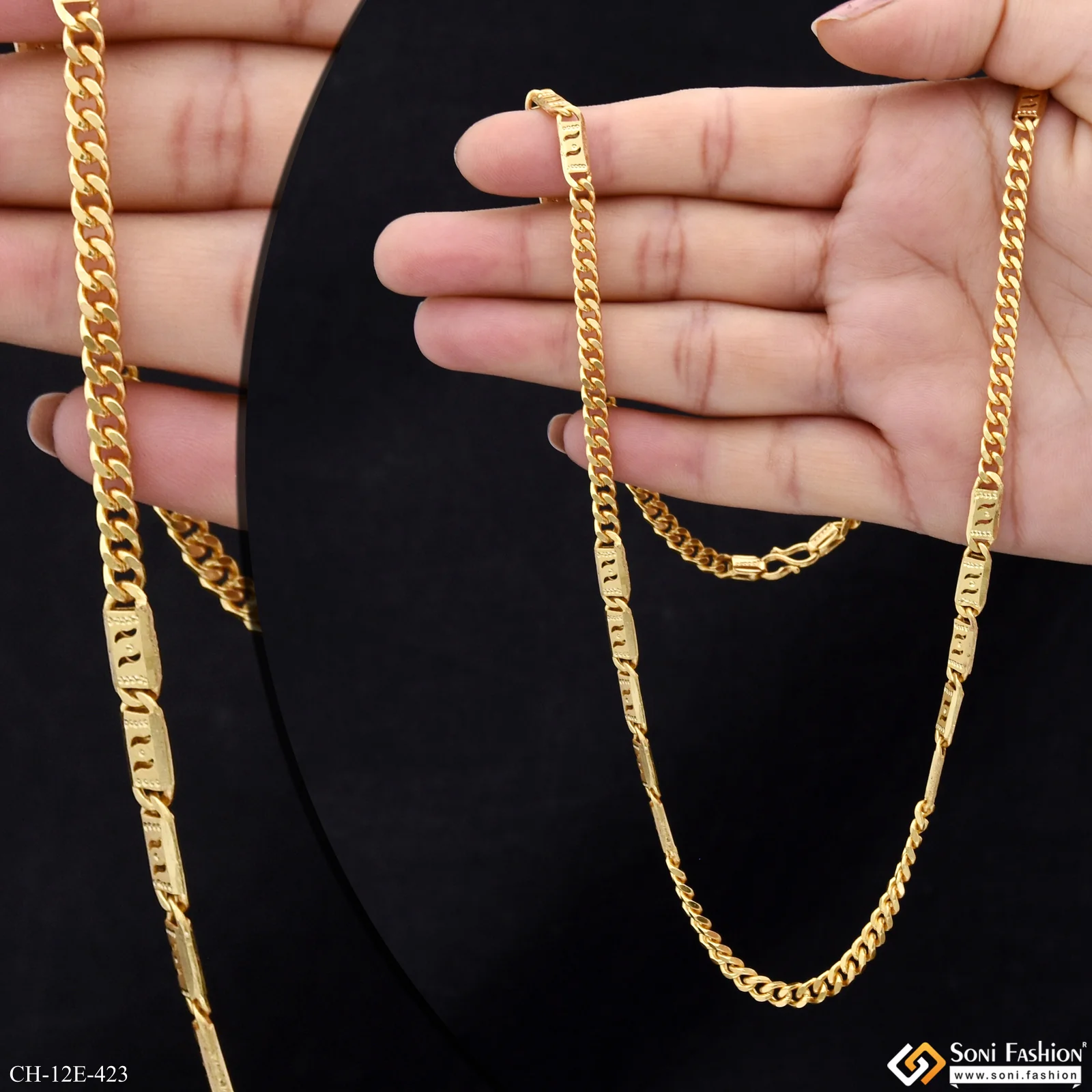 2 In 1 Gold Plated Link Nawabi Chain for Men - Style E423 - Image 2