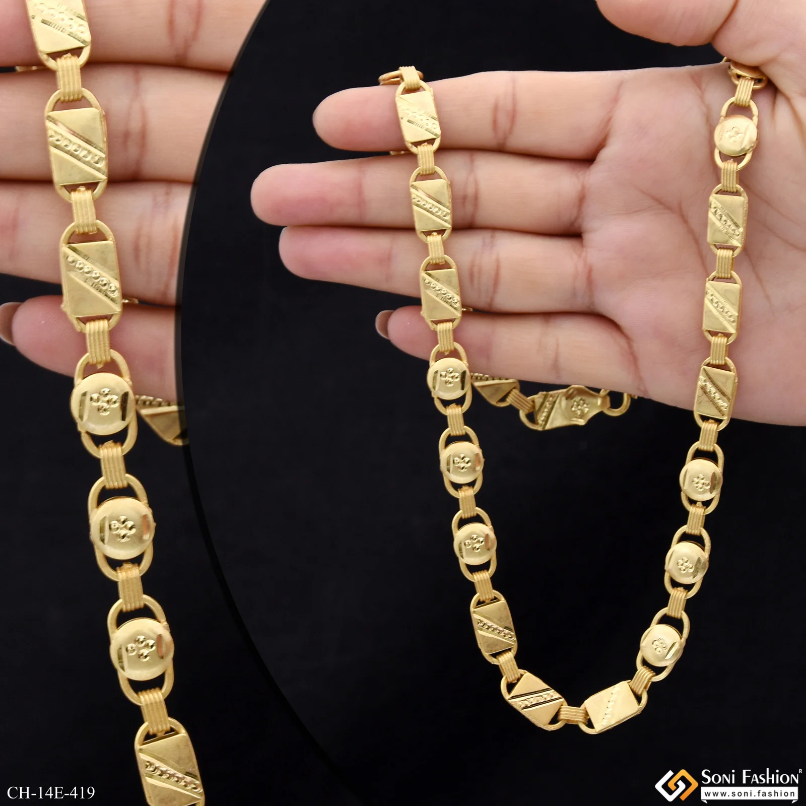 2 In 1 Gold Plated Nawabi Chain for Men - Style E419 - Image 2