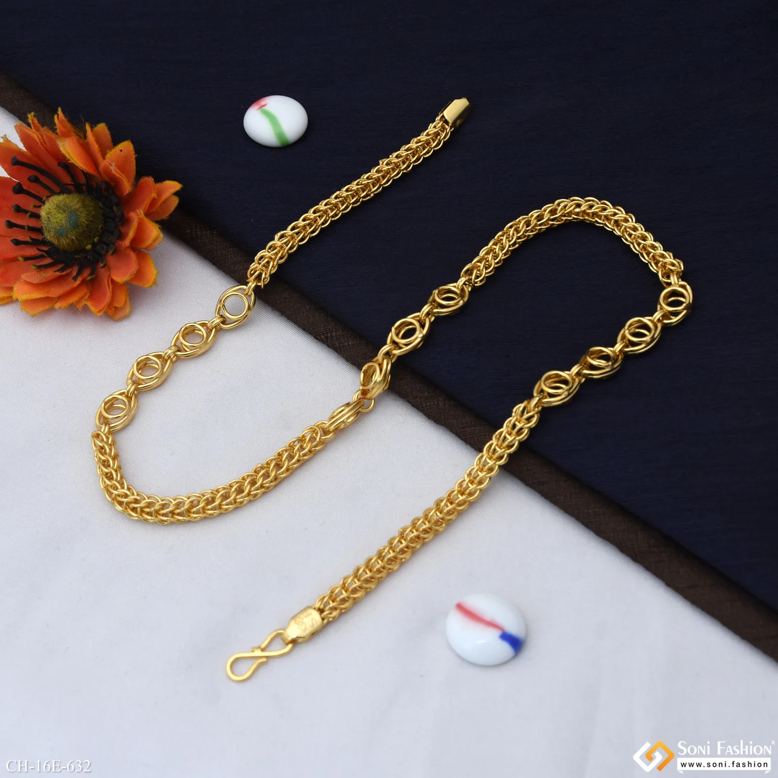 2 In 1 Gold Plated Rajwadi Chain for Men - Style E632 - Image 5