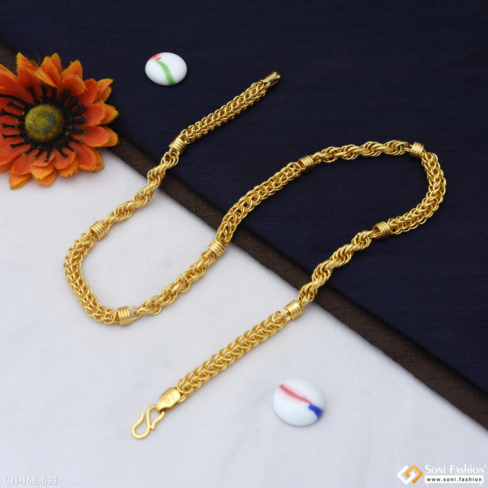 2 In 1 Gold Plated Rajwadi Chain for Men - Style E633 - Image 5