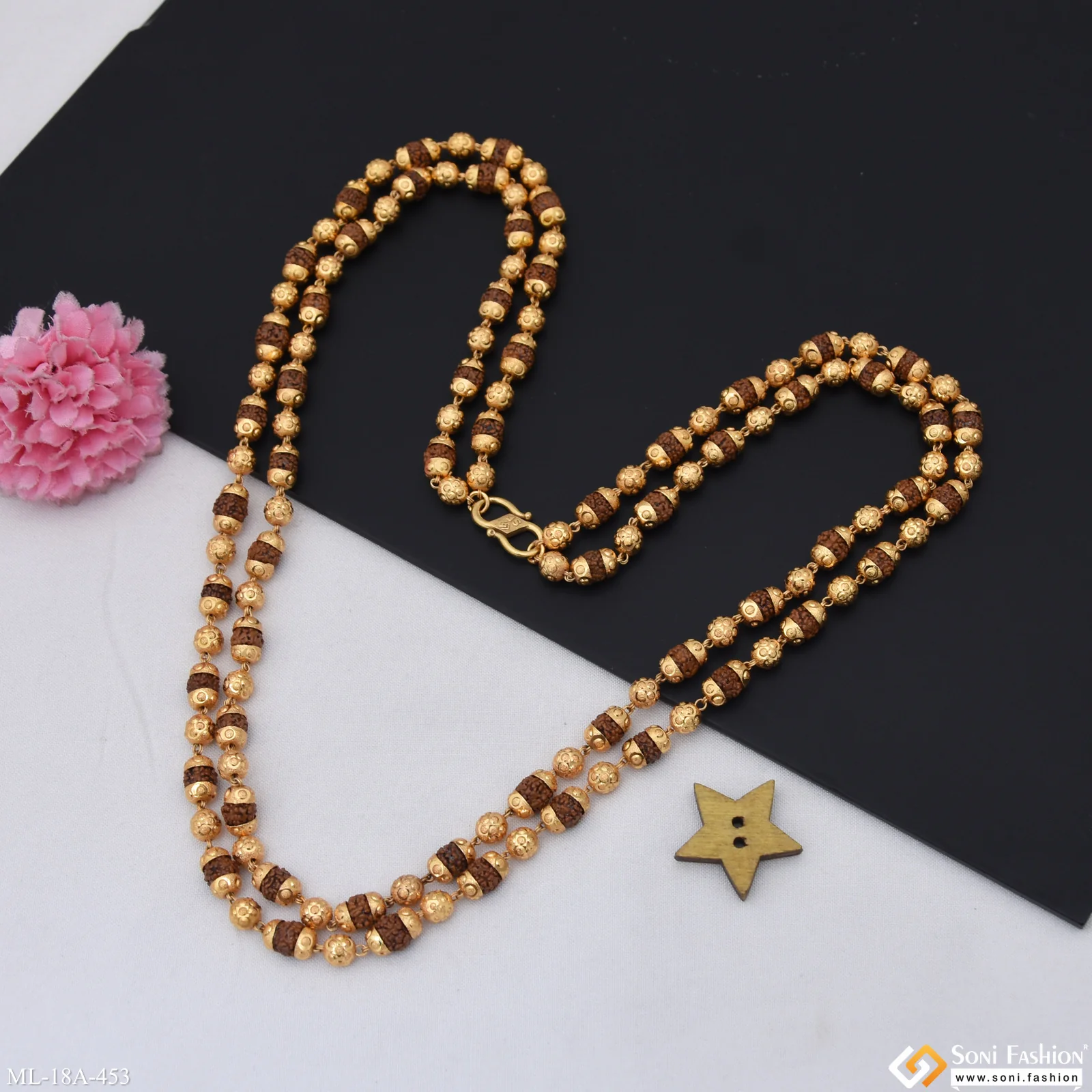 2 In 1 Gold Plated Rudraksha Mala for Men - Style A453 - Image 3