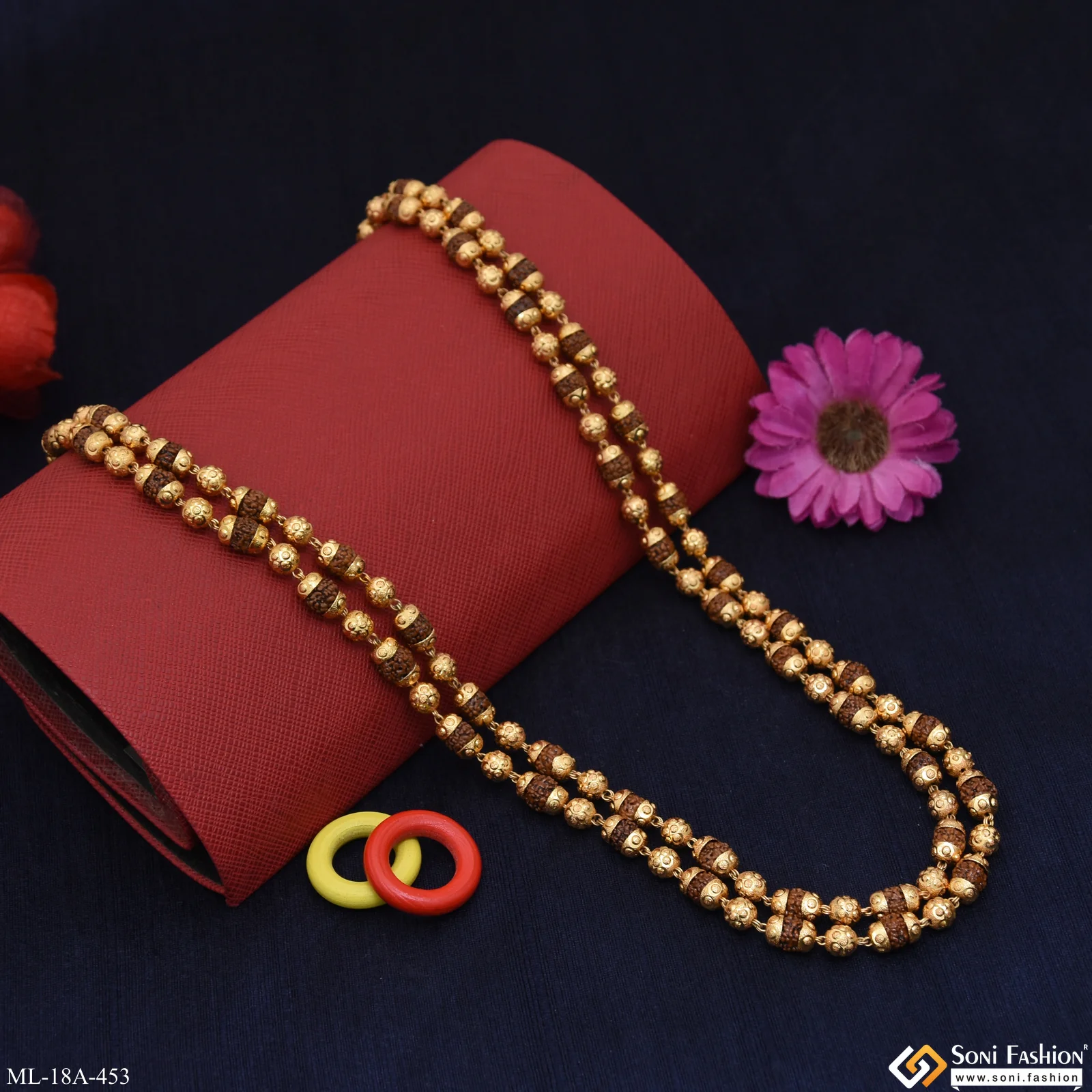 2 In 1 Gold Plated Rudraksha Mala for Men - Style A453 - Image 4