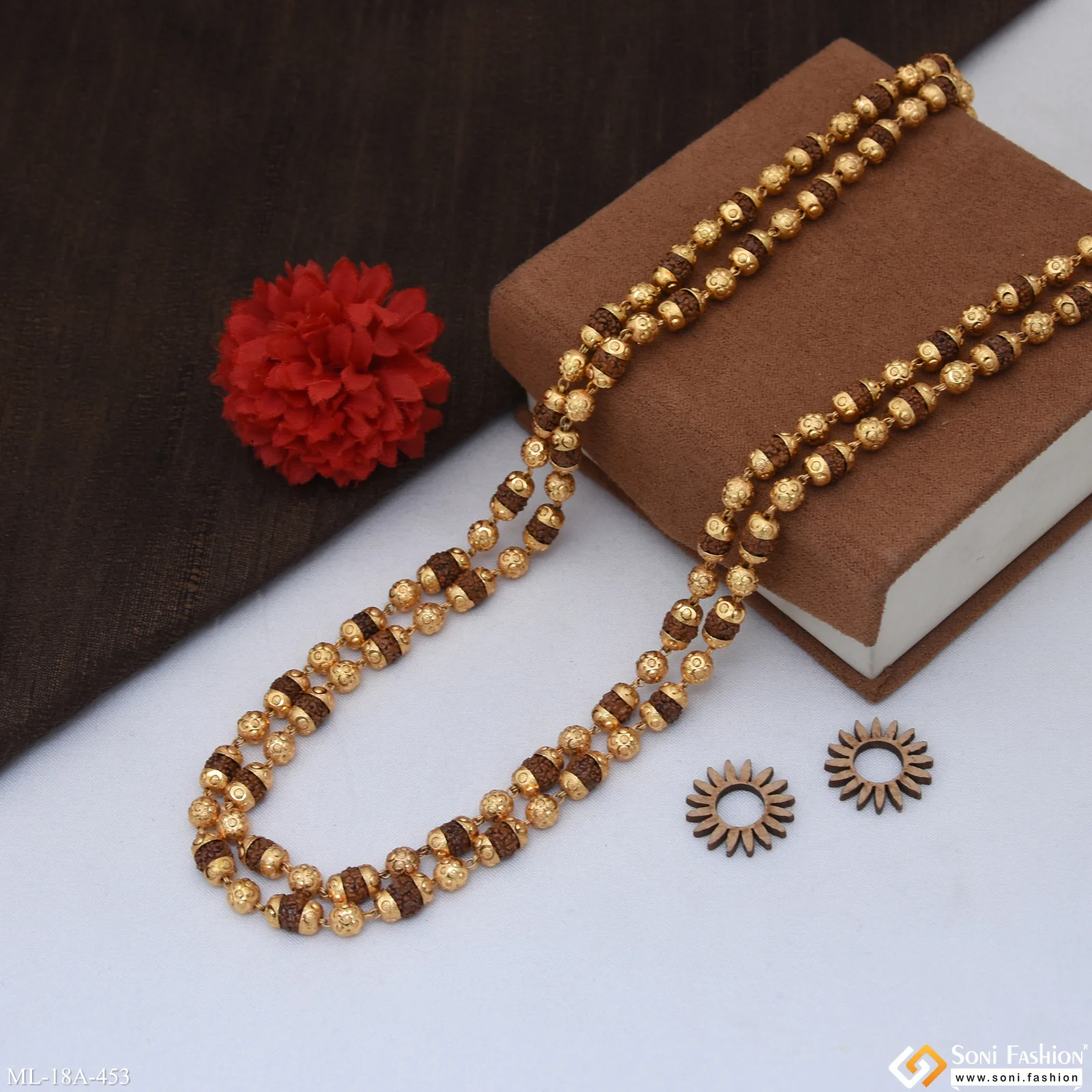 2 In 1 Gold Plated Rudraksha Mala for Men - Style A453 - Image 5