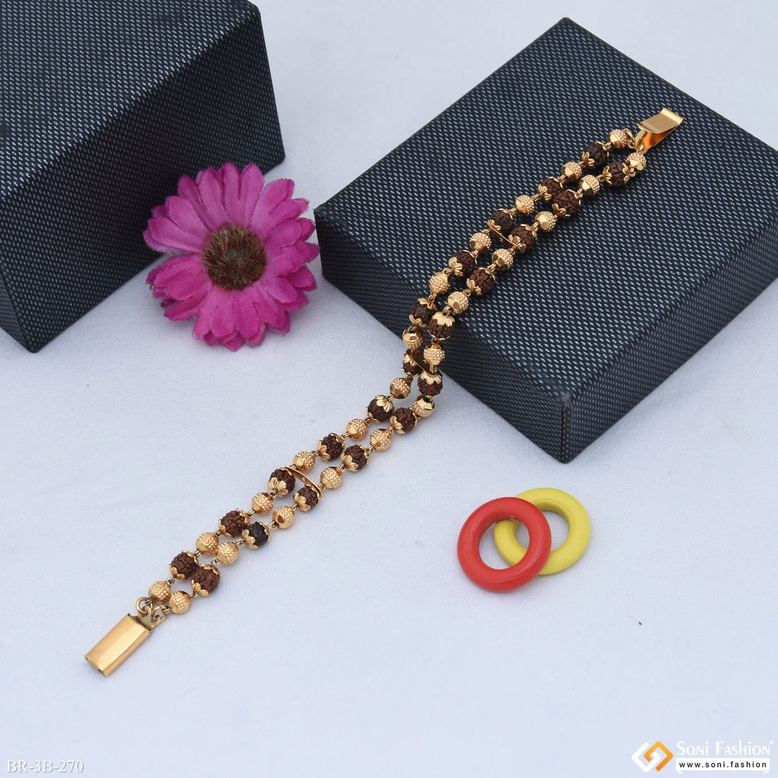 2 in 1 Golden Boll Glamorous Design Gold Plated Bracelet for Men - Style B270 - Image 3