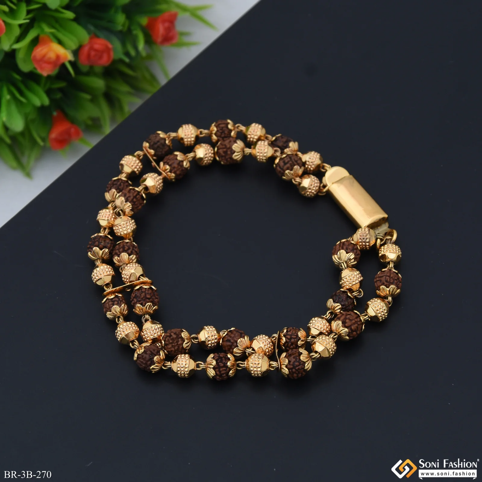 2 in 1 Golden Boll Glamorous Design Gold Plated Bracelet for Men - Style B270 - Image 5