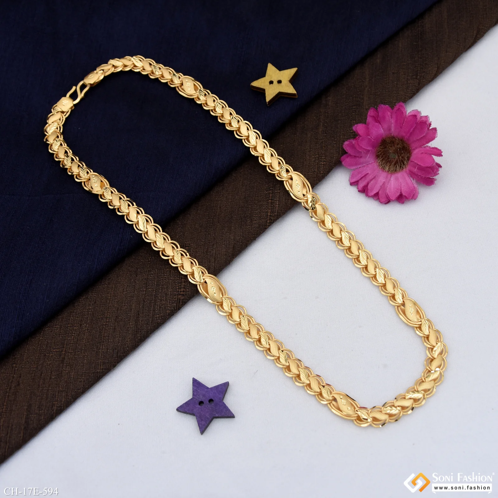 2 In 1 Latest Design Gold Plated Kohli Chain for Men - Style E594 - Image 4