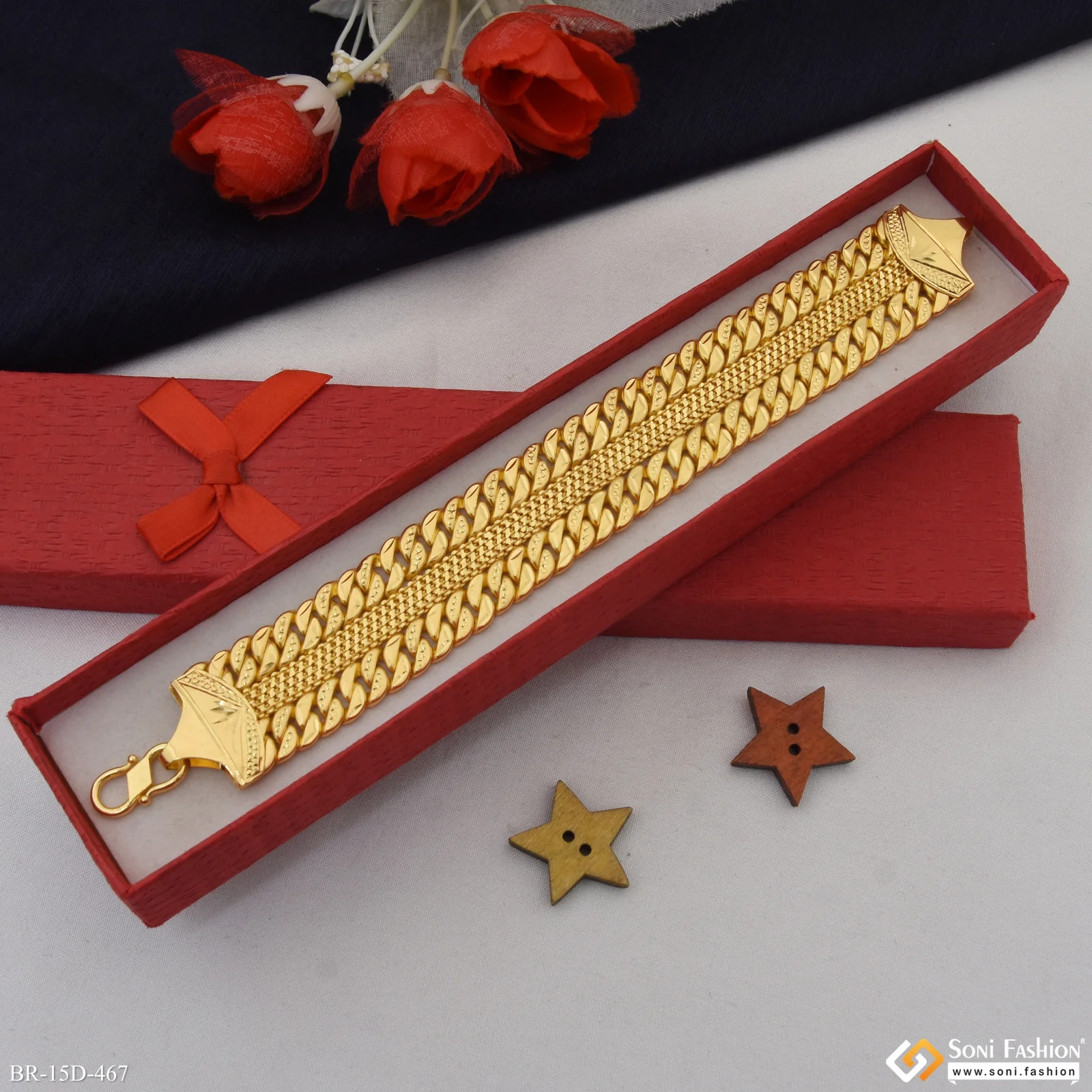 2 In 1 Latest Design Gold Plated Pokal Bracelet for Men - Style D467 - Image 4