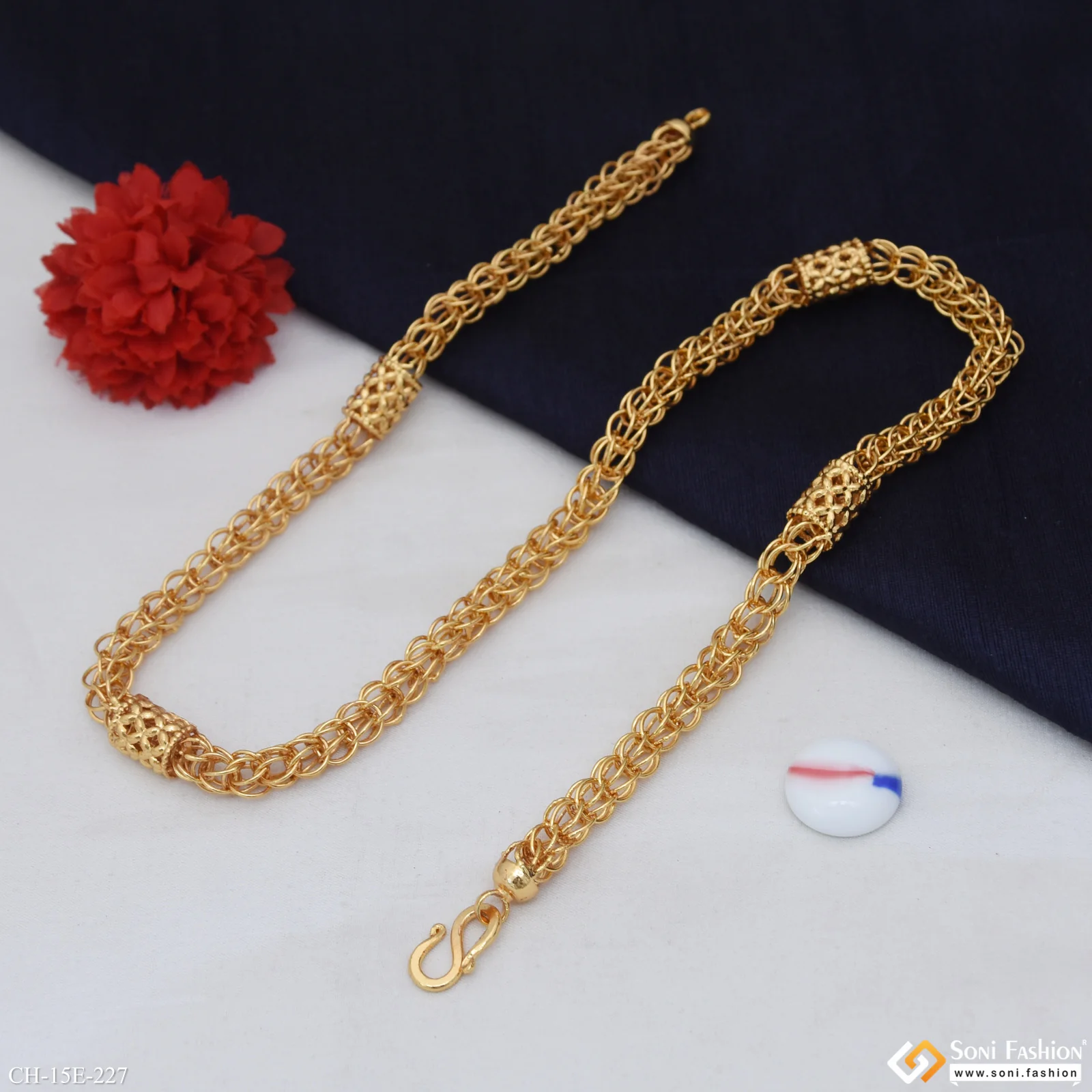 2 In 1 Popular Design Gold Plated Rajwadi Chain for Men - Style E227 - Image 3