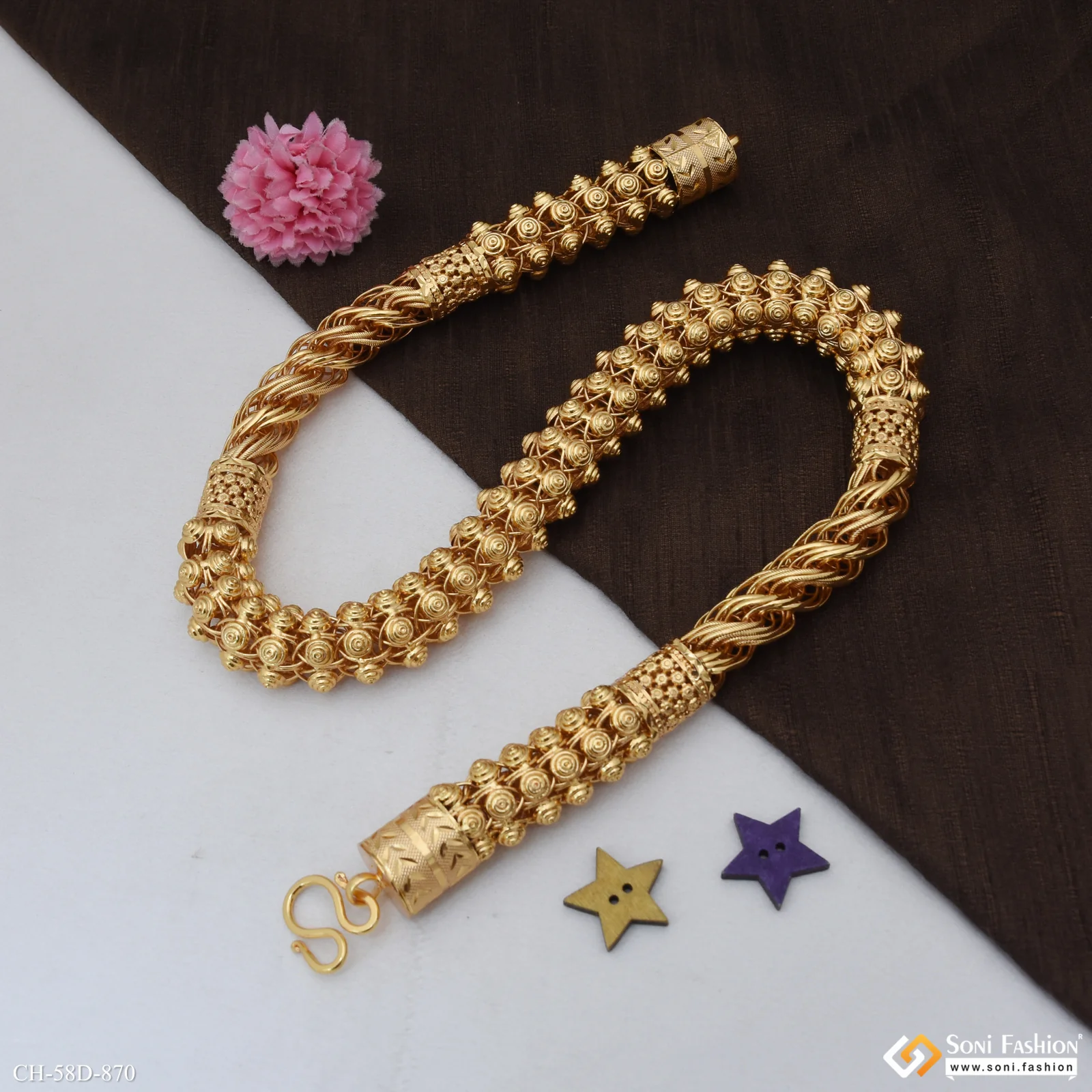 2 In 1 Popular Design Gold Plated Rajwadi Rassa for Men - Style D870 - Image 3