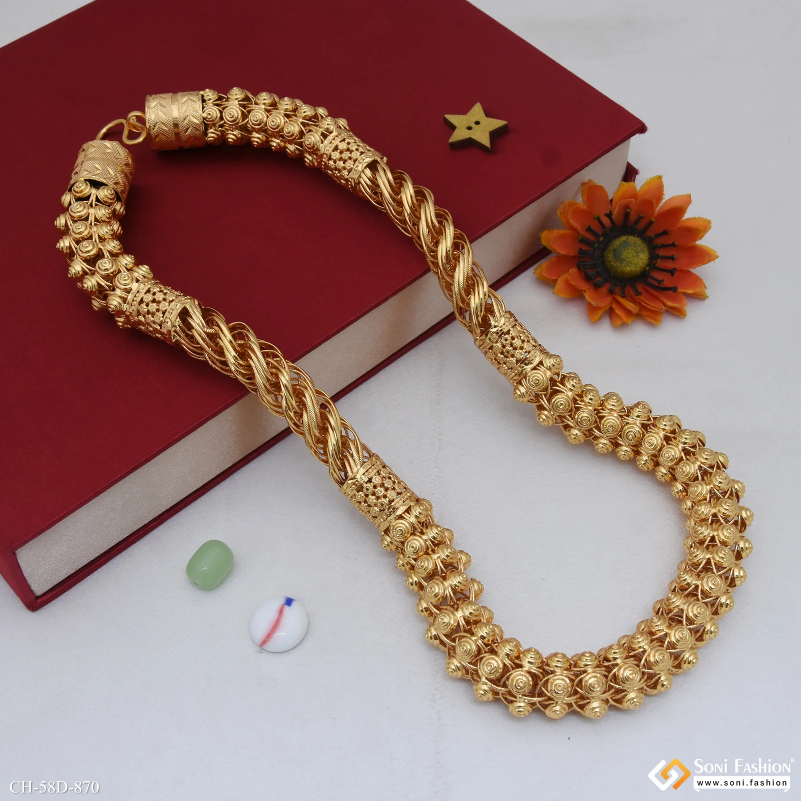 2 In 1 Popular Design Gold Plated Rajwadi Rassa for Men - Style D870 - Image 4