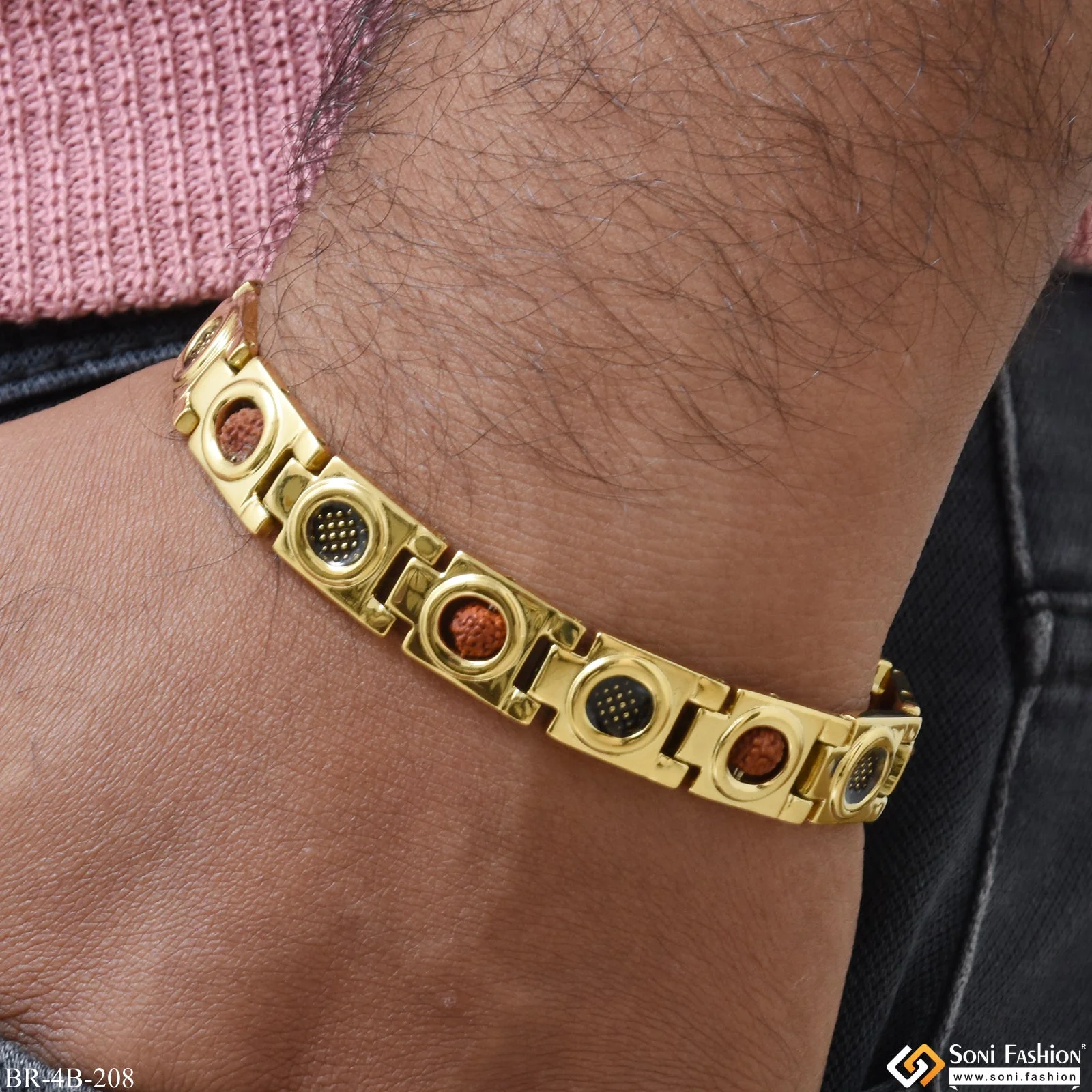 2 In 1 Rudrakhsha Fashionable Design Black & Golden Color Bracelet - Style B208
