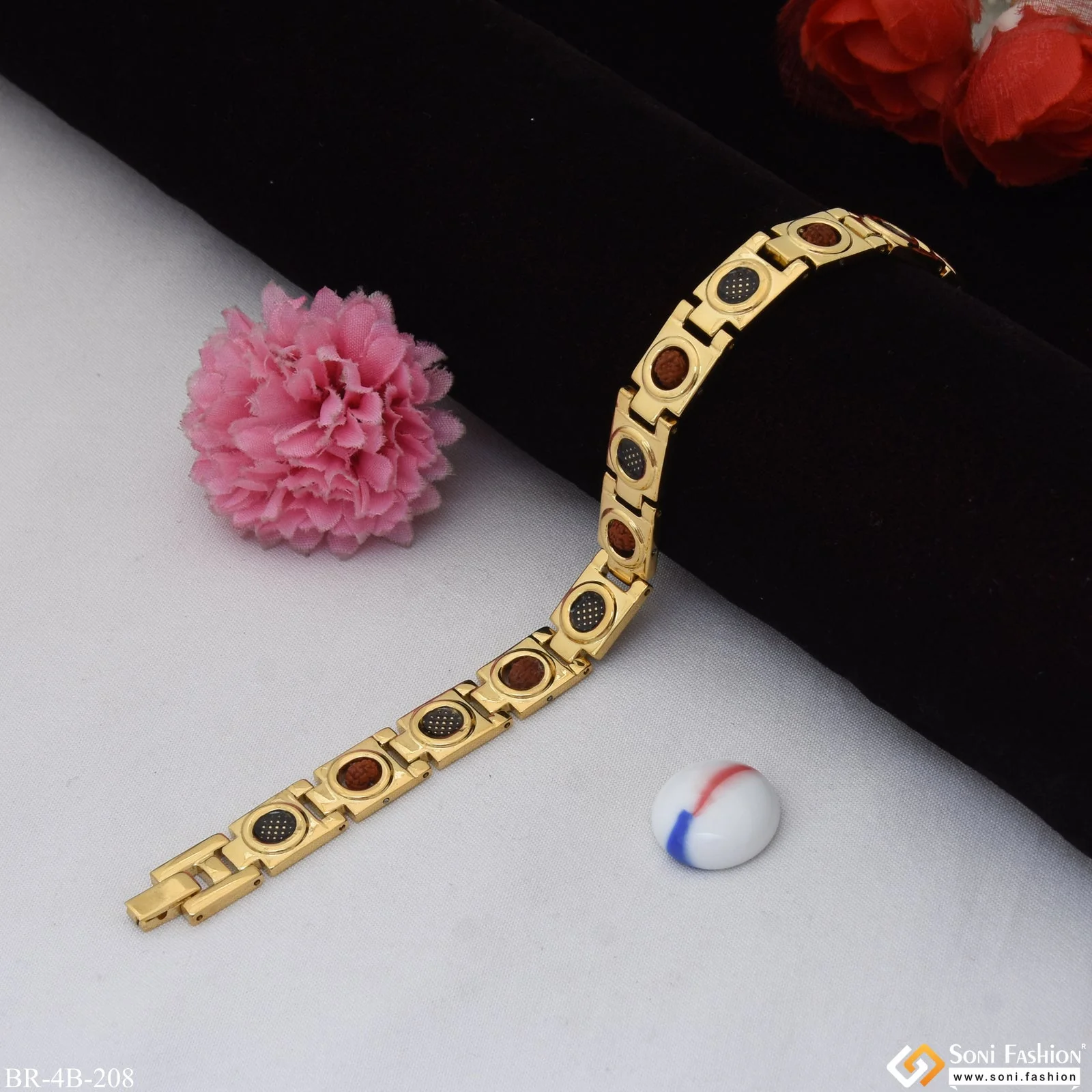 2 In 1 Rudrakhsha Fashionable Design Black & Golden Color Bracelet - Style B208 - Image 3