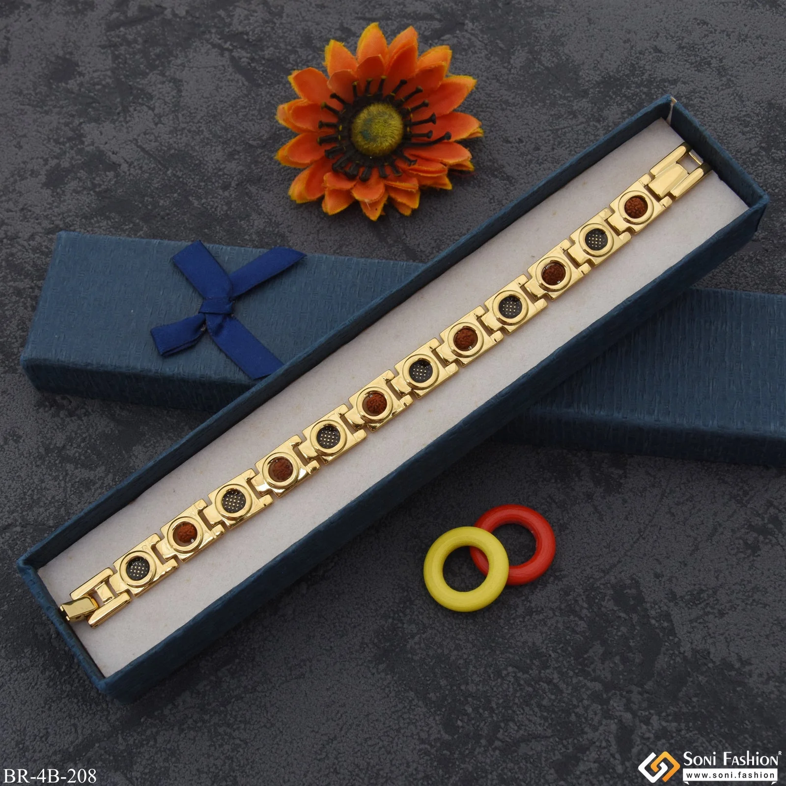 2 In 1 Rudrakhsha Fashionable Design Black & Golden Color Bracelet - Style B208 - Image 5