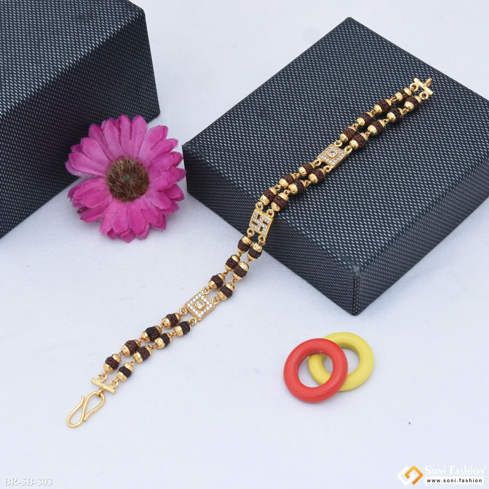 2 in 1 Sathiya with Diamond Gorgeous Design Gold Plated Bracelet - Style B303 - Image 3