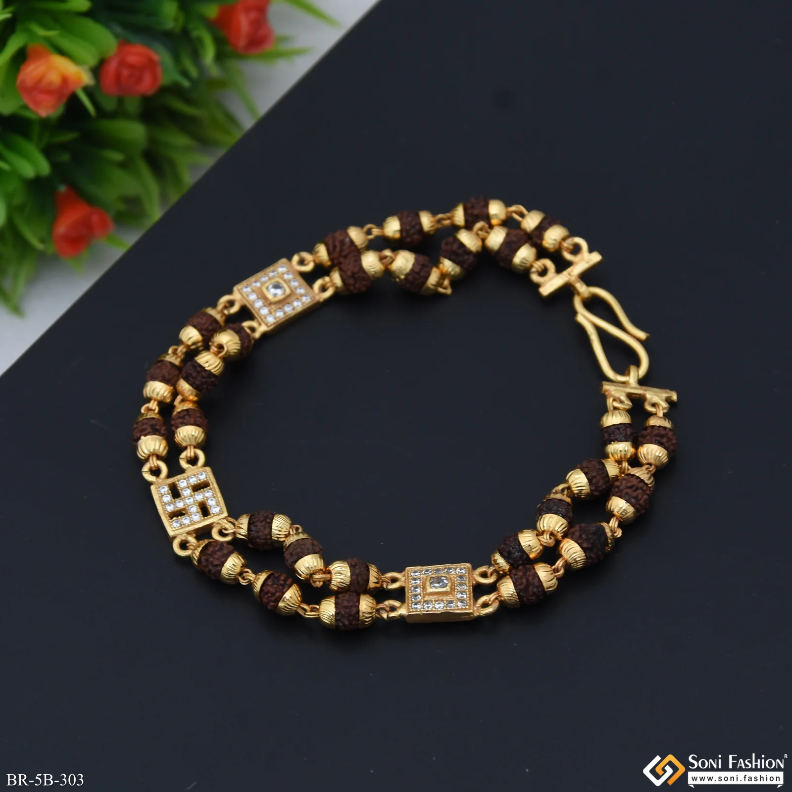 2 in 1 Sathiya with Diamond Gorgeous Design Gold Plated Bracelet - Style B303 - Image 5