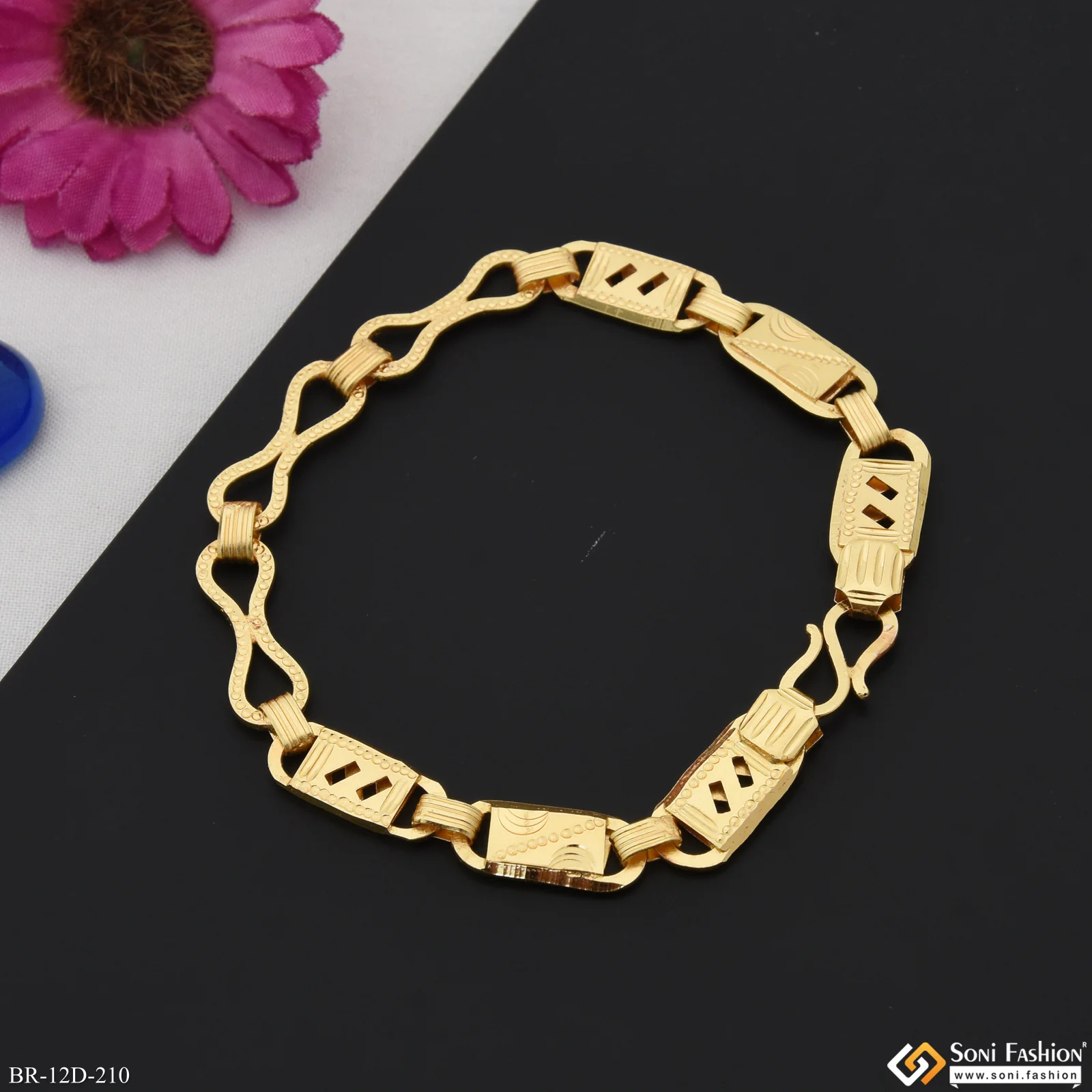2 In 1 Sophisticated Design Gold Plated Nawabi Bracelet for Men - Style D210 - Image 2