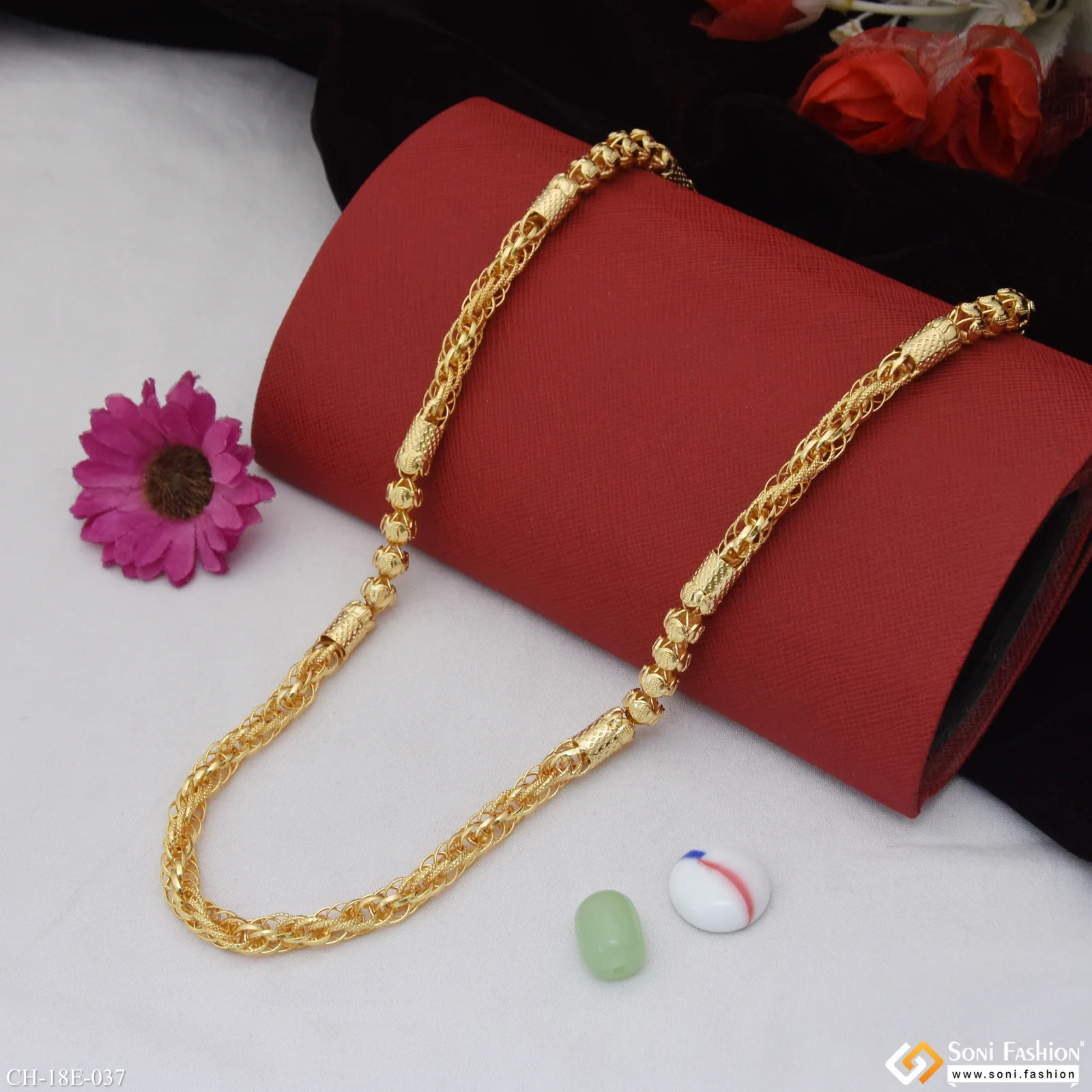 2 In 1 Sophisticated Design Gold Plated Rassa Chain for Men - Style E037 - Image 3