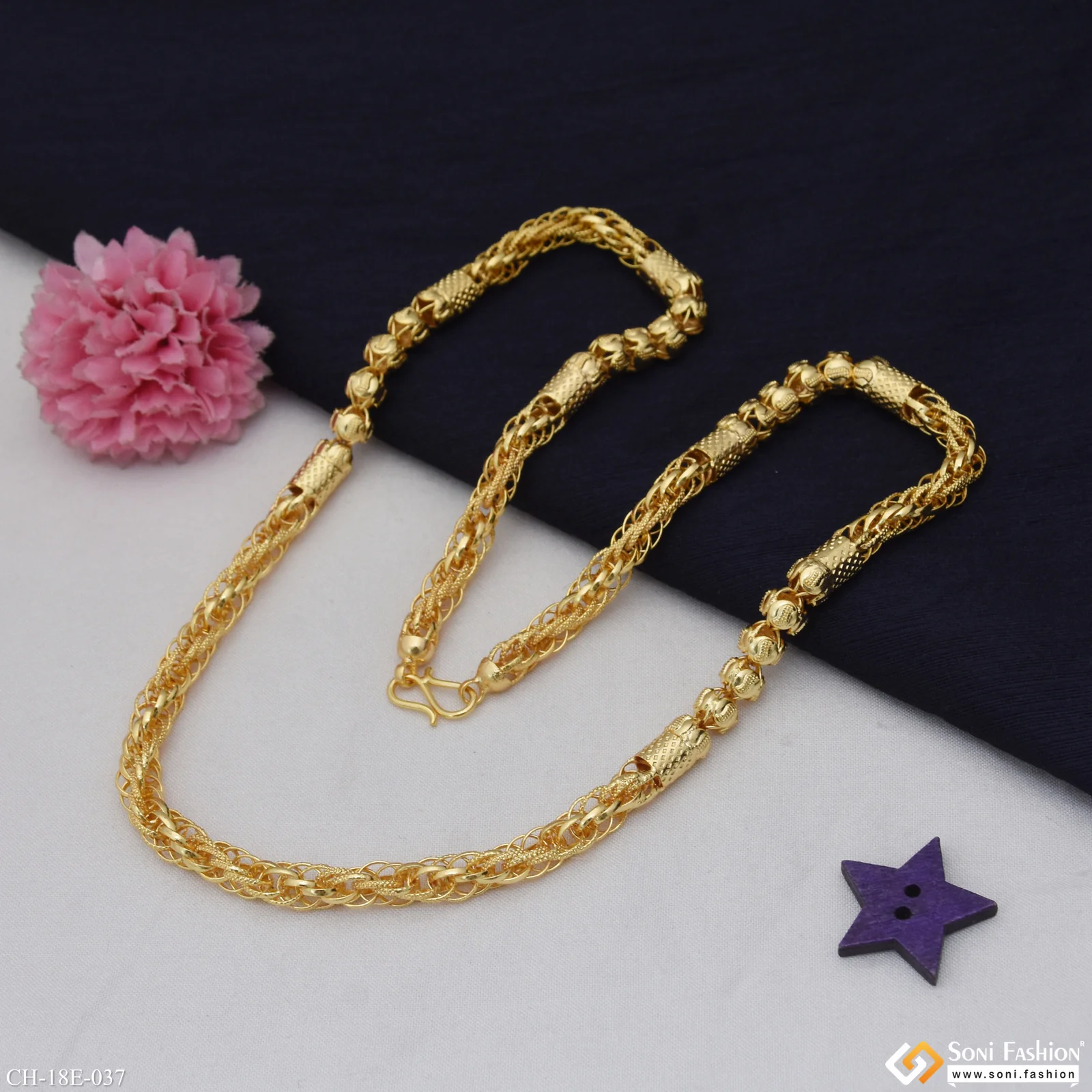 2 In 1 Sophisticated Design Gold Plated Rassa Chain for Men - Style E037 - Image 5