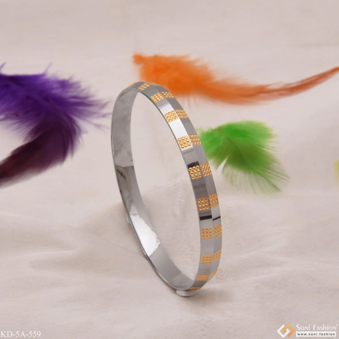 2 in 1 Streamlined Design Superior Quality Golden & Silver Color punjabi Kada - Style A559 - Image 2