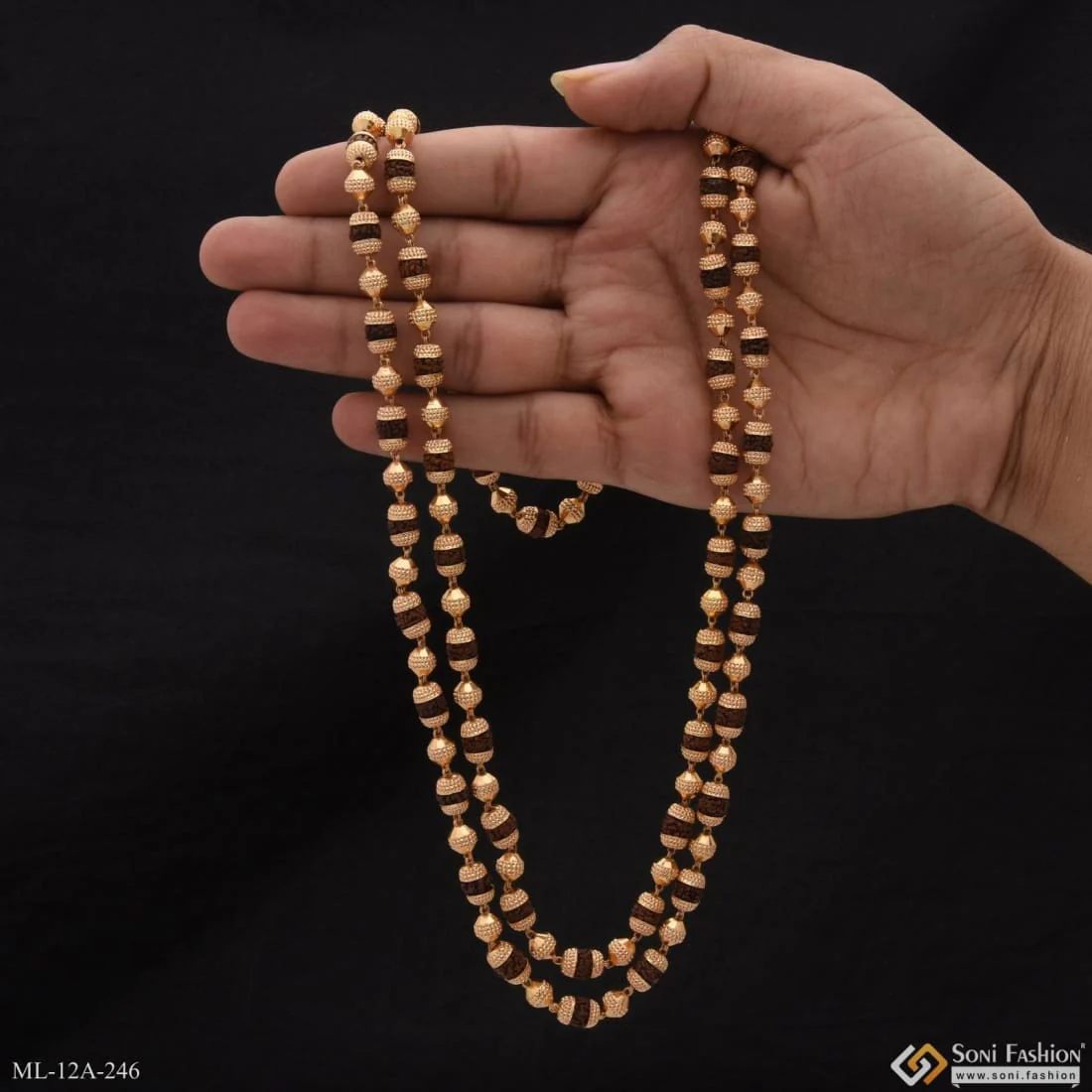 2 in 1 Stylish Design Best Quality Gold Plated 2 line Rudraksha Mala - Style A246