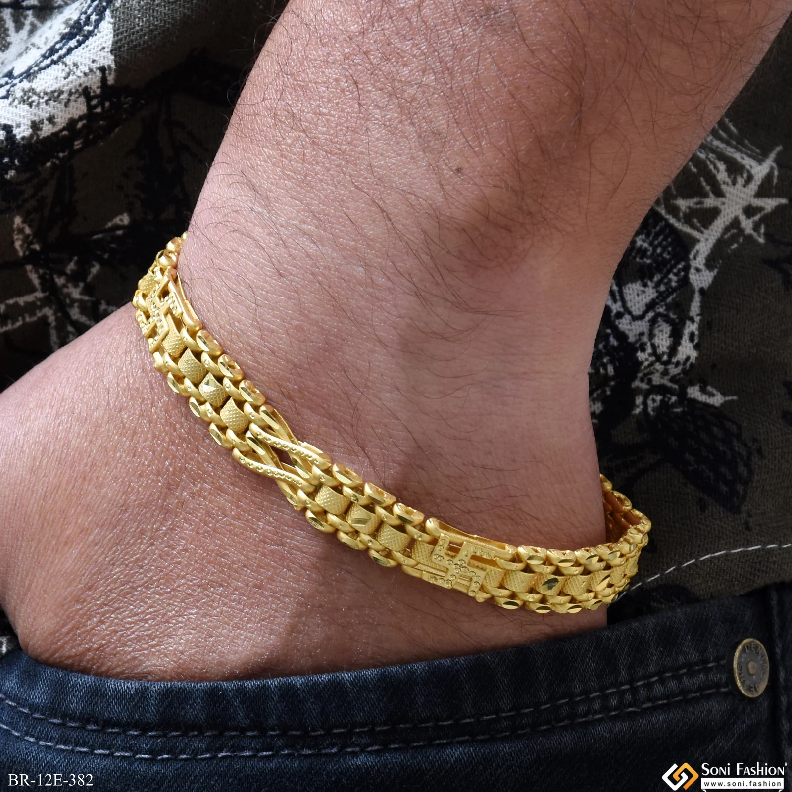 2 in 1 swastik Fancy Design Gold Plated Box Bracelet for Men - Style E382