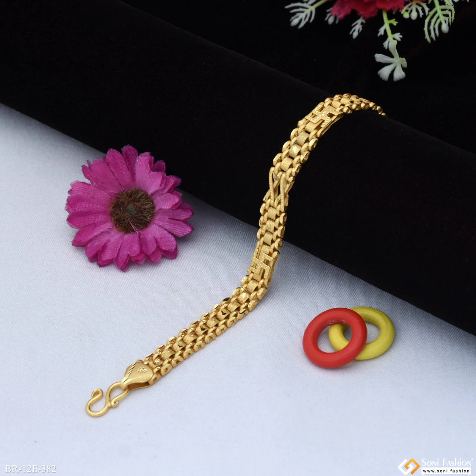 2 in 1 swastik Fancy Design Gold Plated Box Bracelet for Men - Style E382 - Image 2