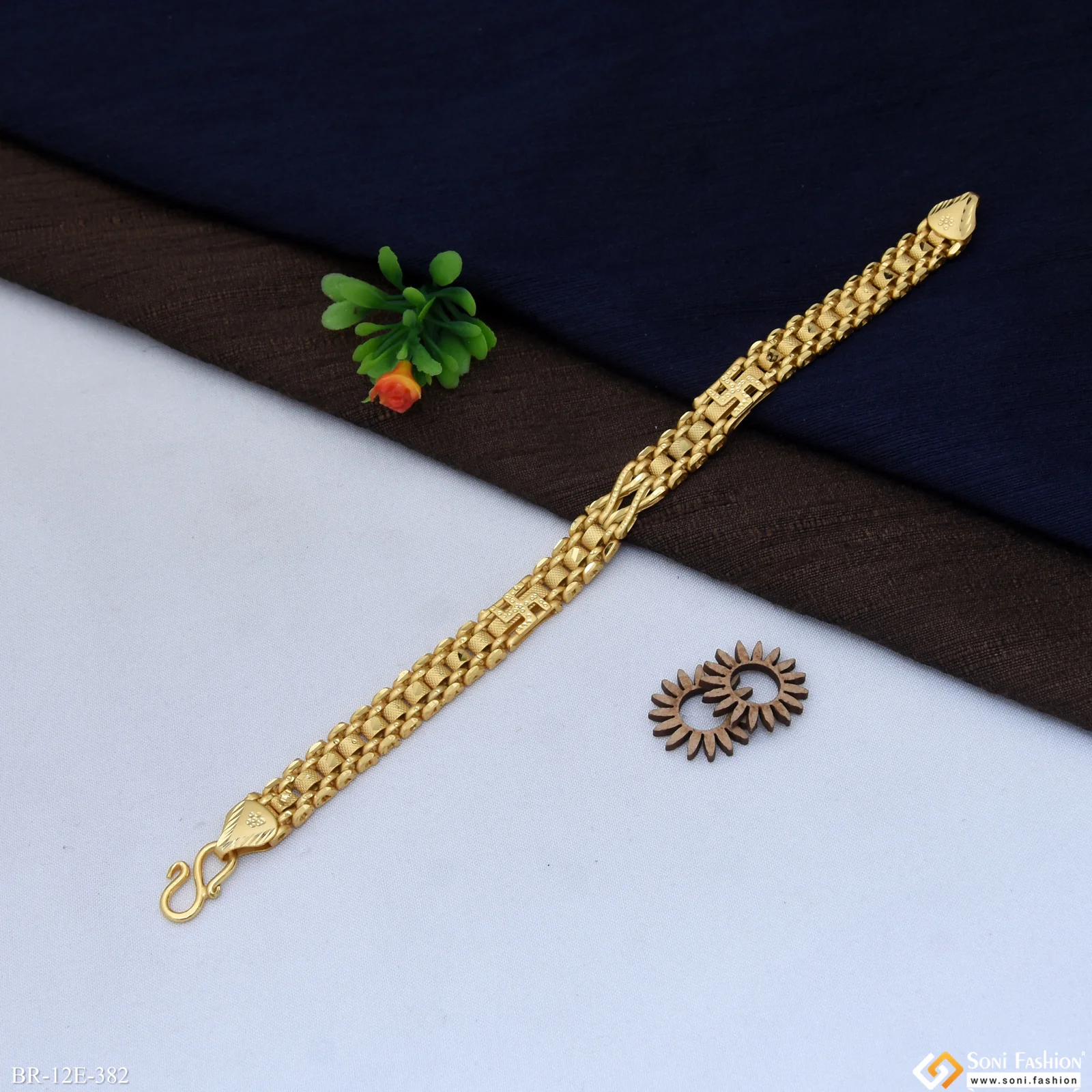2 in 1 swastik Fancy Design Gold Plated Box Bracelet for Men - Style E382 - Image 4