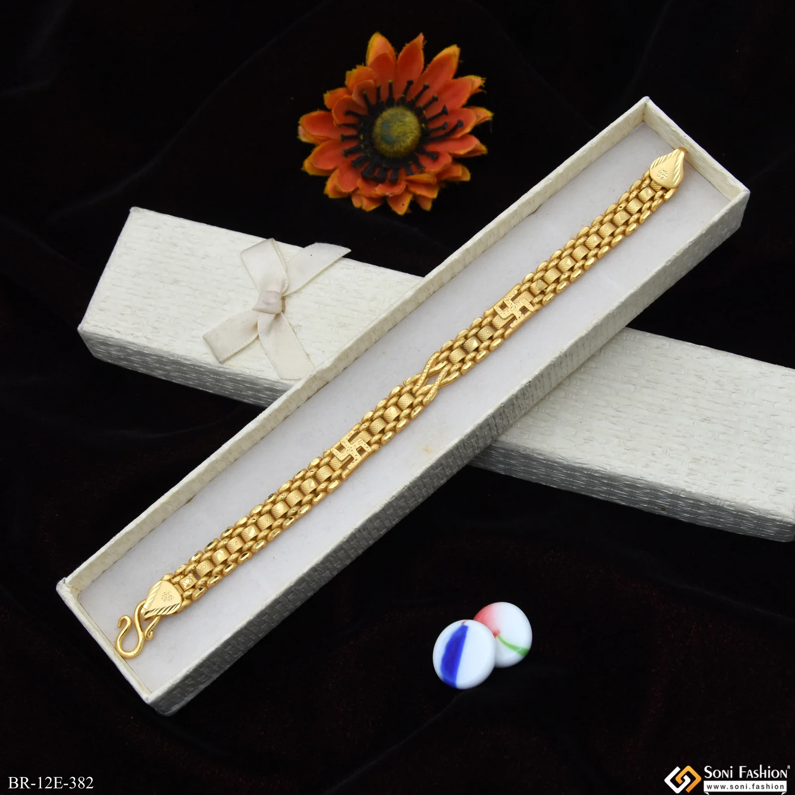 2 in 1 swastik Fancy Design Gold Plated Box Bracelet for Men - Style E382 - Image 5