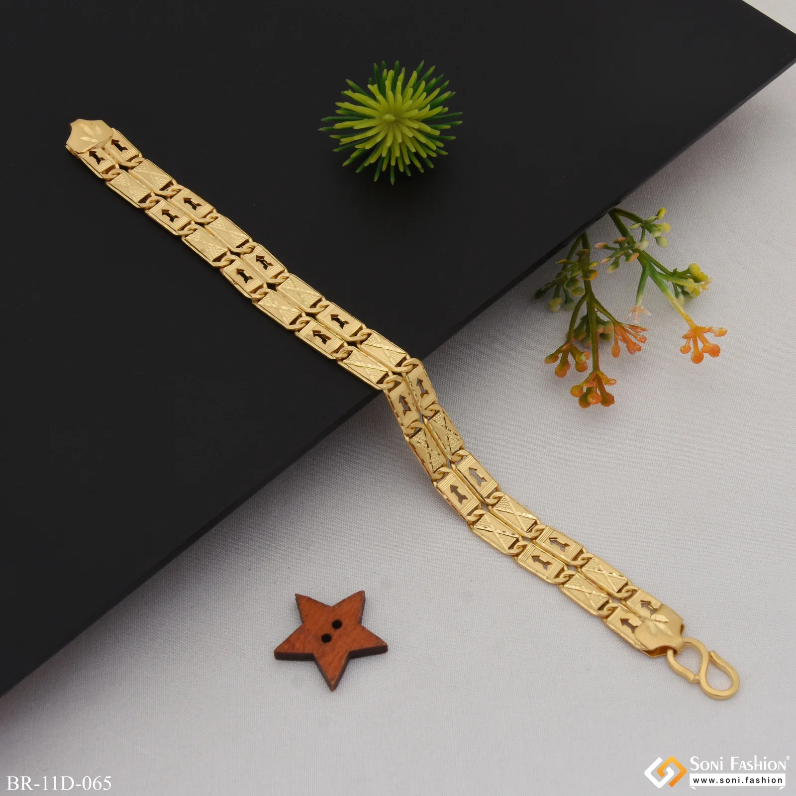 Arrow On 2 Line Gold Plated Nawabi Bracelet for Men - Style D065 - Image 5