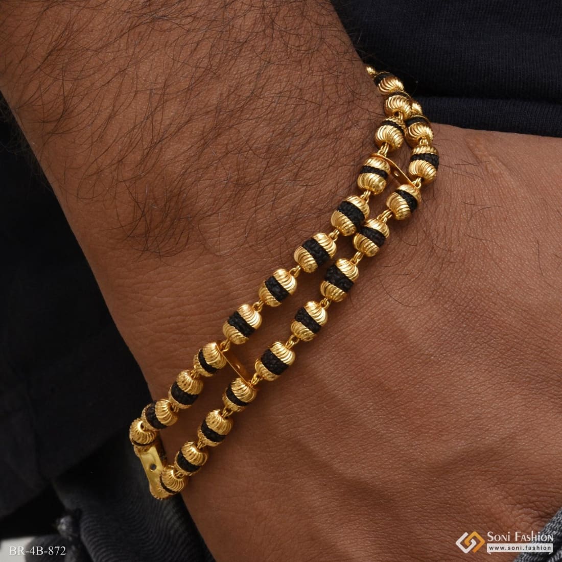 2 Line Artisanal Design Gold Plated Rudraksha Bracelet for Men - Style B872