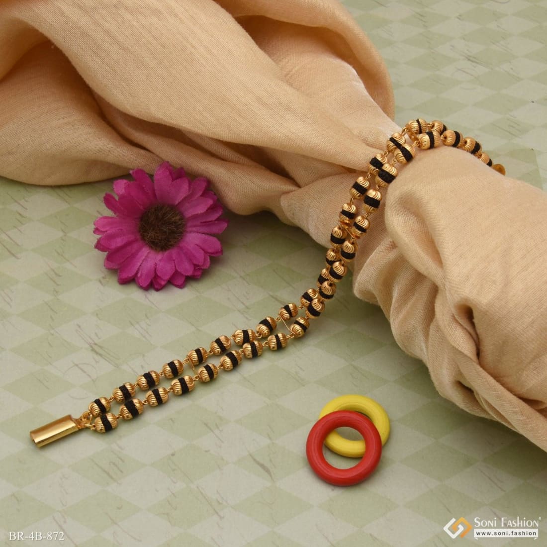 2 Line Artisanal Design Gold Plated Rudraksha Bracelet for Men - Style B872 - Image 3