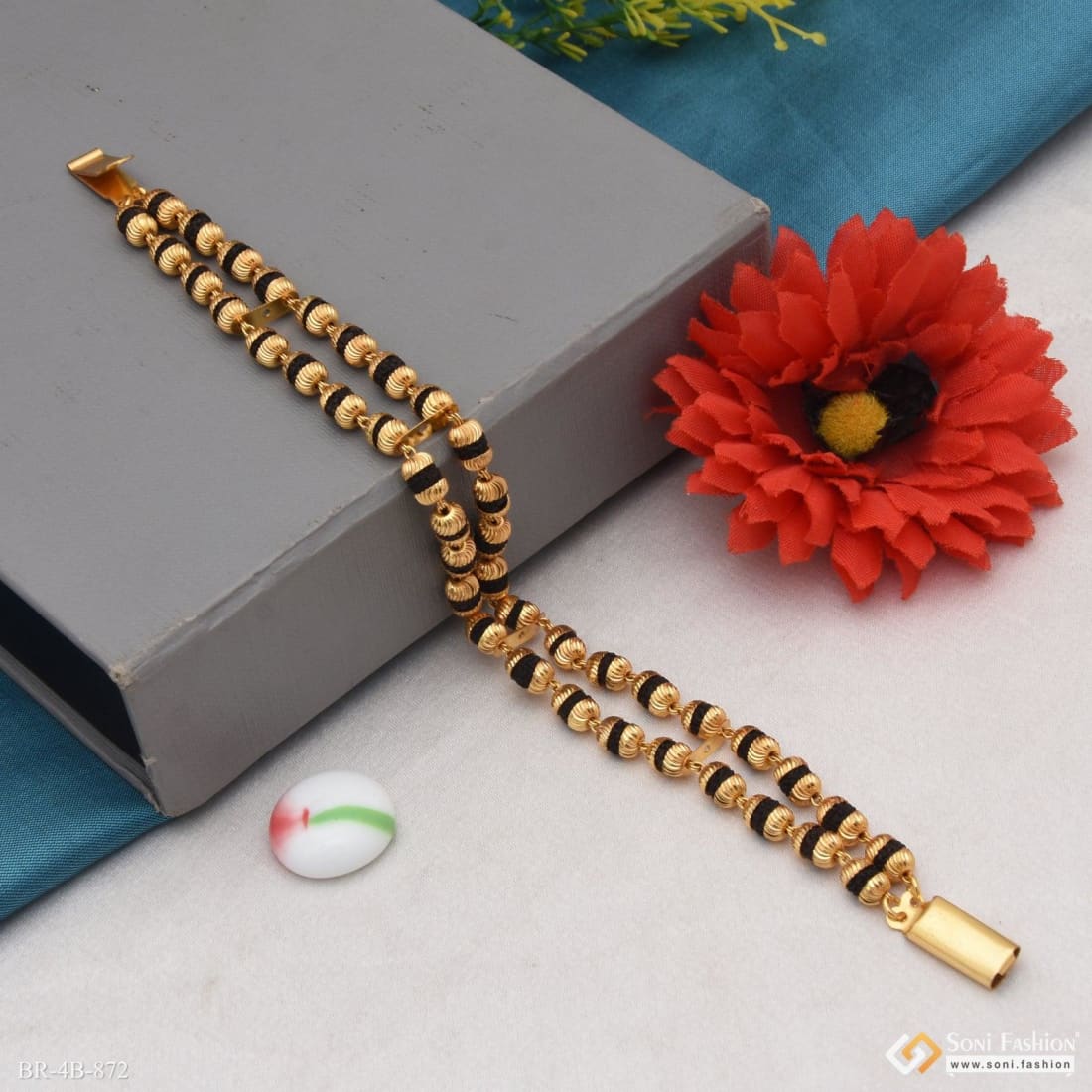2 Line Artisanal Design Gold Plated Rudraksha Bracelet for Men - Style B872 - Image 4