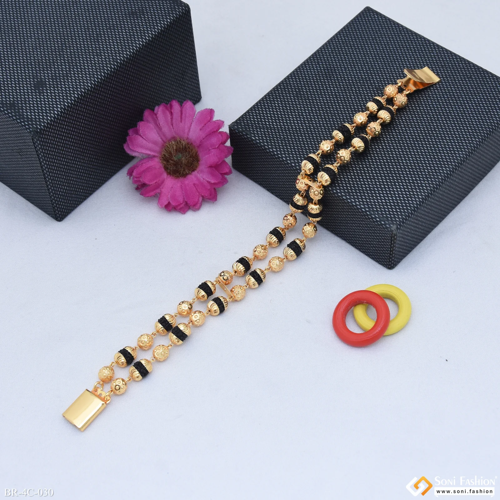 2 Line Attention-Getting Design Gold Plated Rudraksha Bracelet for Men - Style C030 - Image 5
