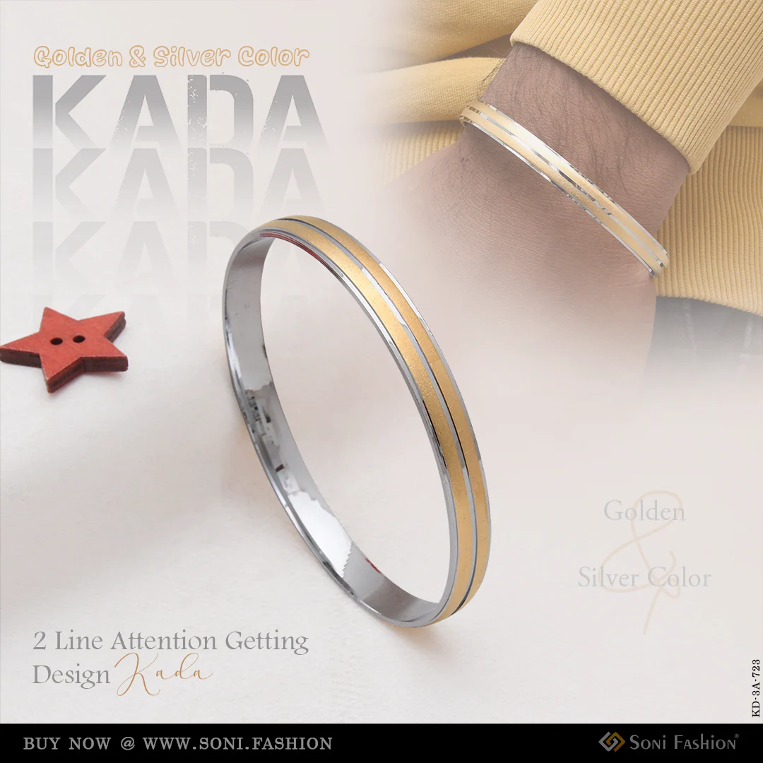 2 Line Attention-Getting Design Golden & Silver Color Kada for Men - Style A723