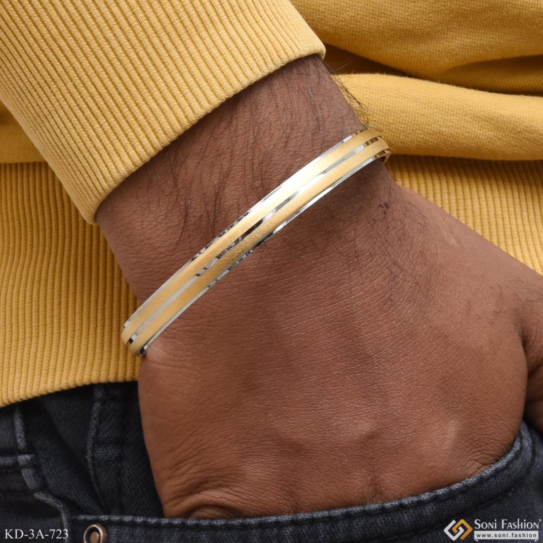 2 Line Attention-Getting Design Golden & Silver Color Kada for Men - Style A723 - Image 2