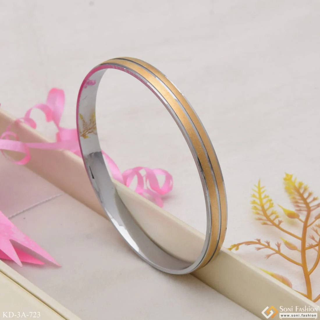 2 Line Attention-Getting Design Golden & Silver Color Kada for Men - Style A723 - Image 3